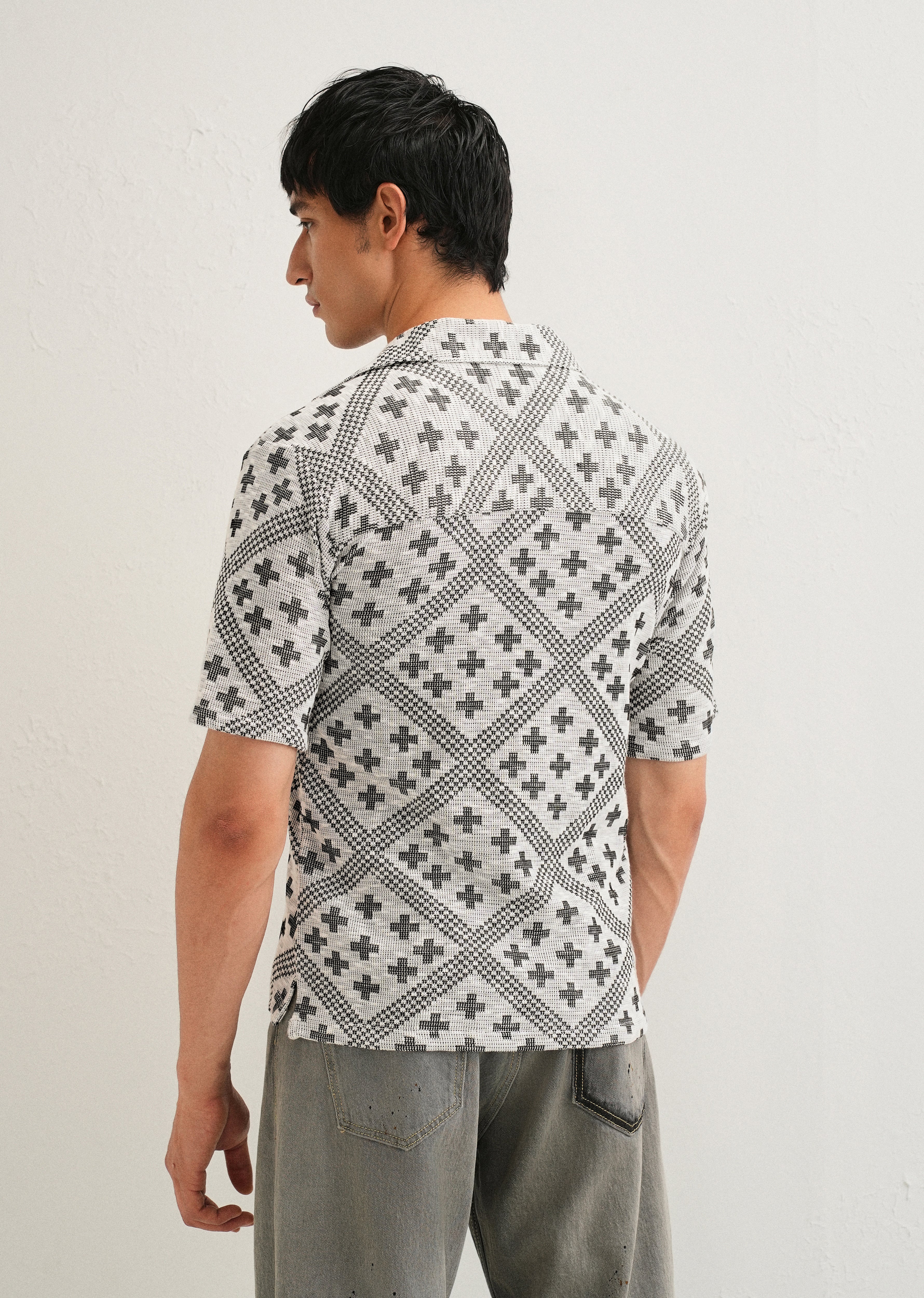 Black Jacquard Knitted Shirt - Image 2