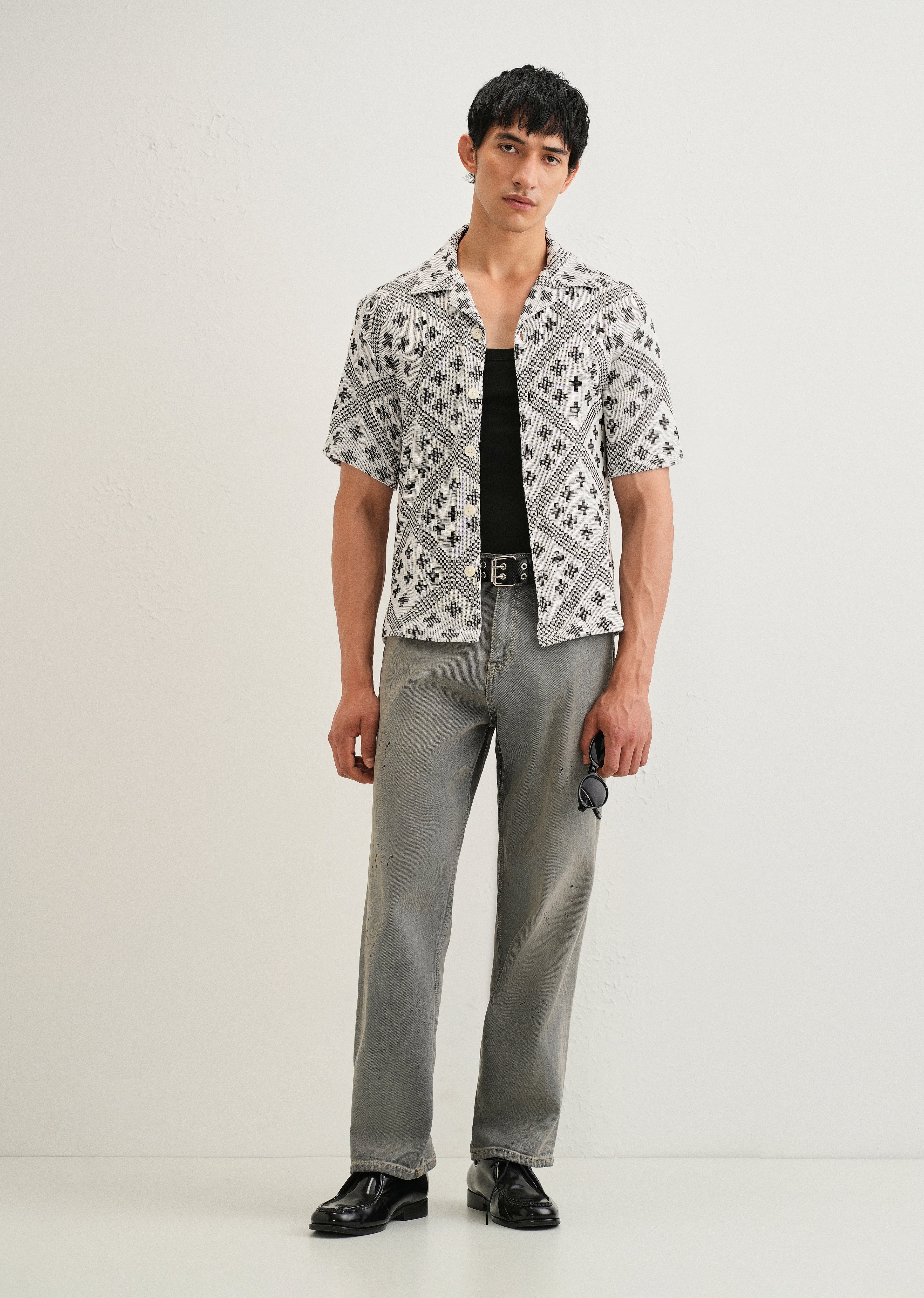 Black Jacquard Knitted Shirt - Image 6