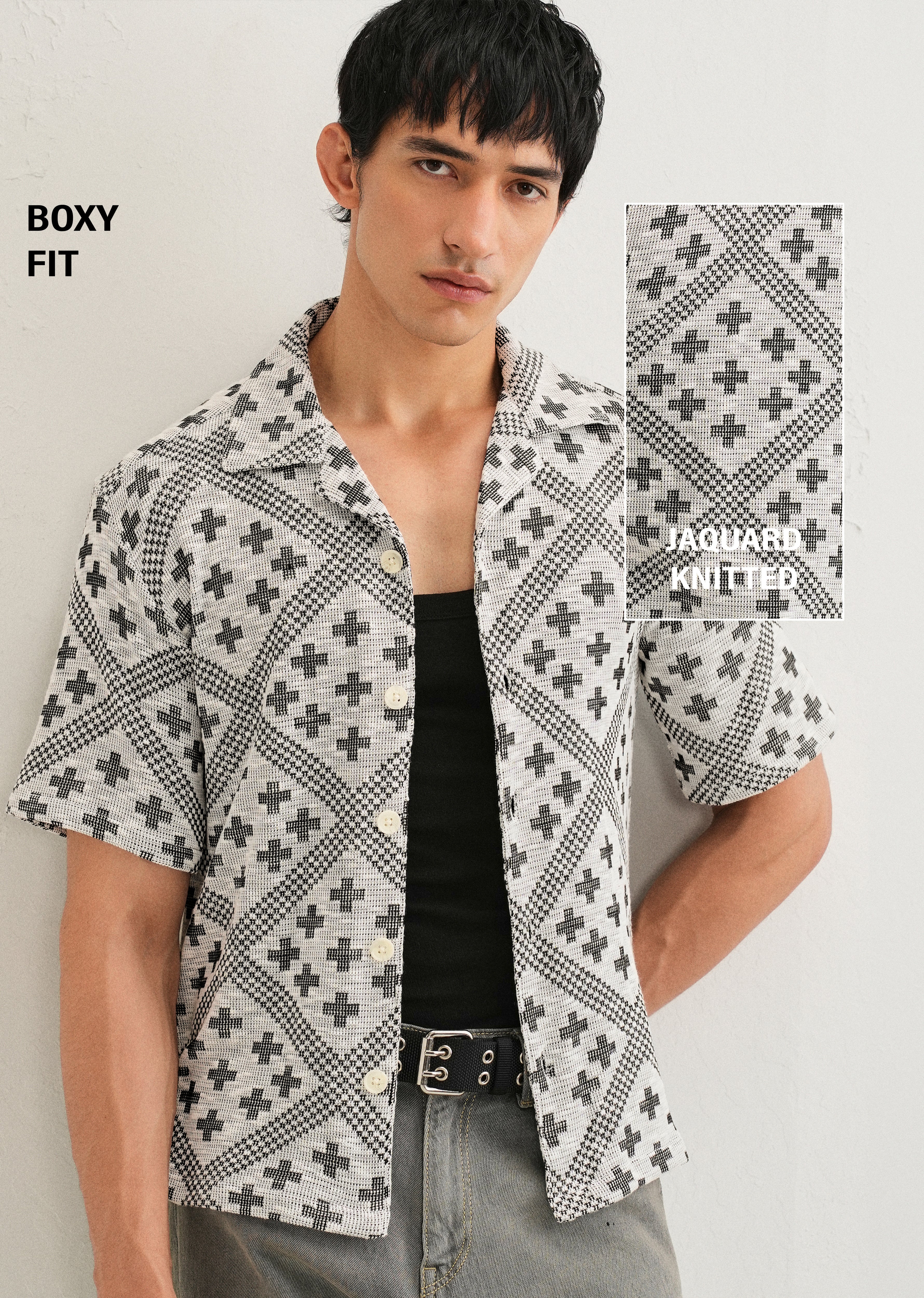 Black Jacquard Knitted Shirt - Image 7