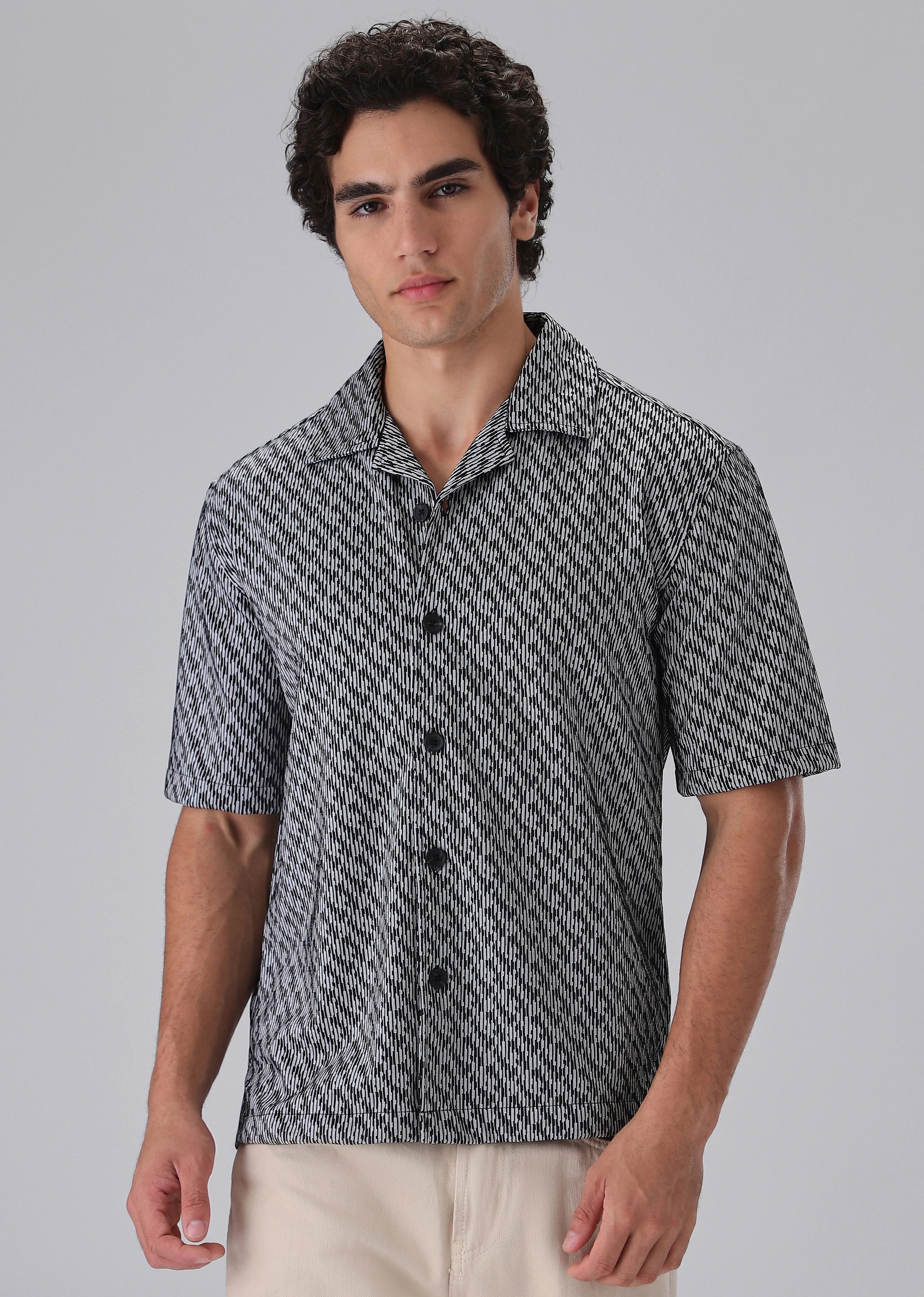 Black Knitted Half Sleeve Shirt - Image 3