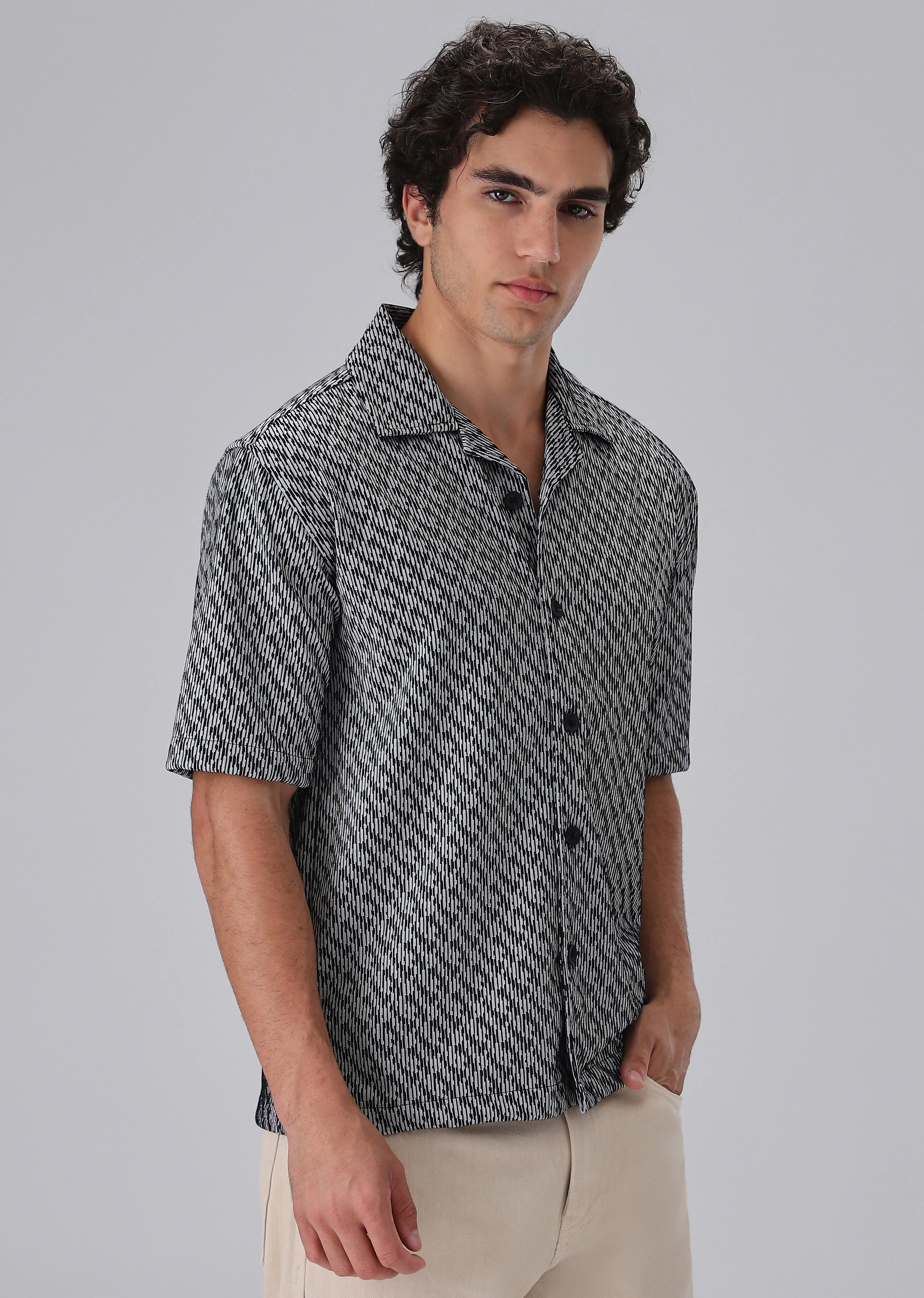 Black Knitted Half Sleeve Shirt - Image 5