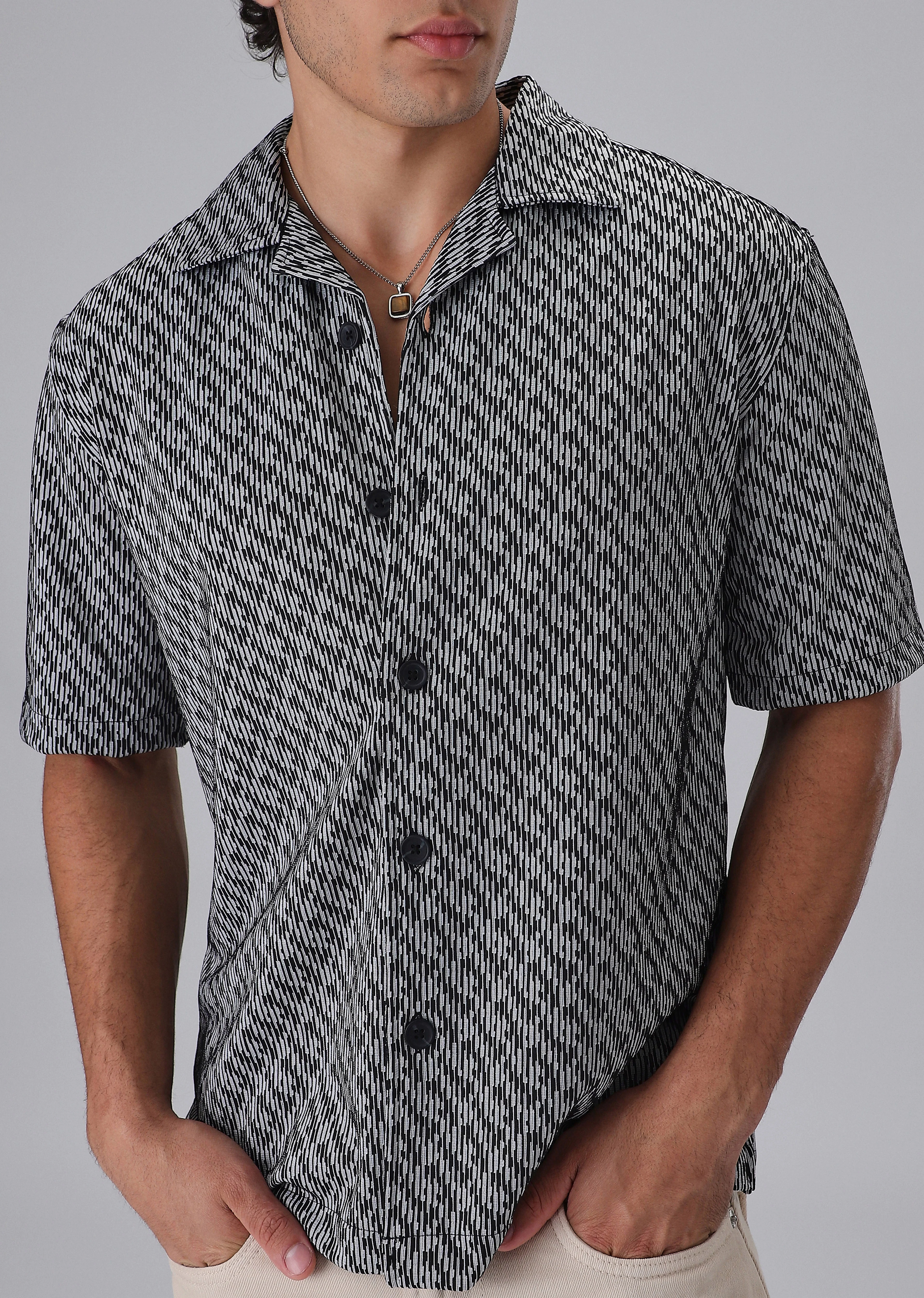 Black Knitted Half Sleeve Shirt - Image 7