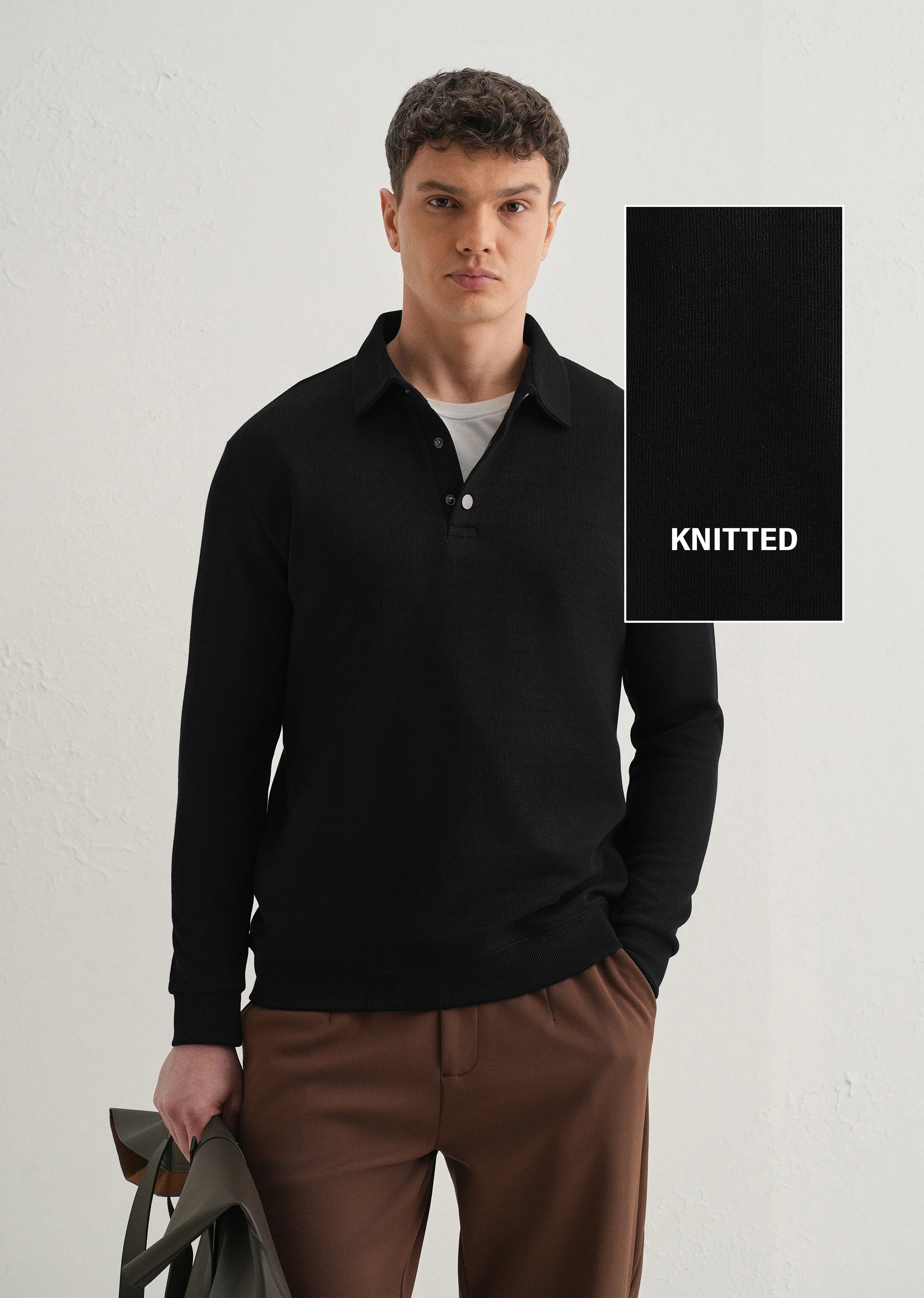 Black Knitted Polo Sweatshirt - Image 3