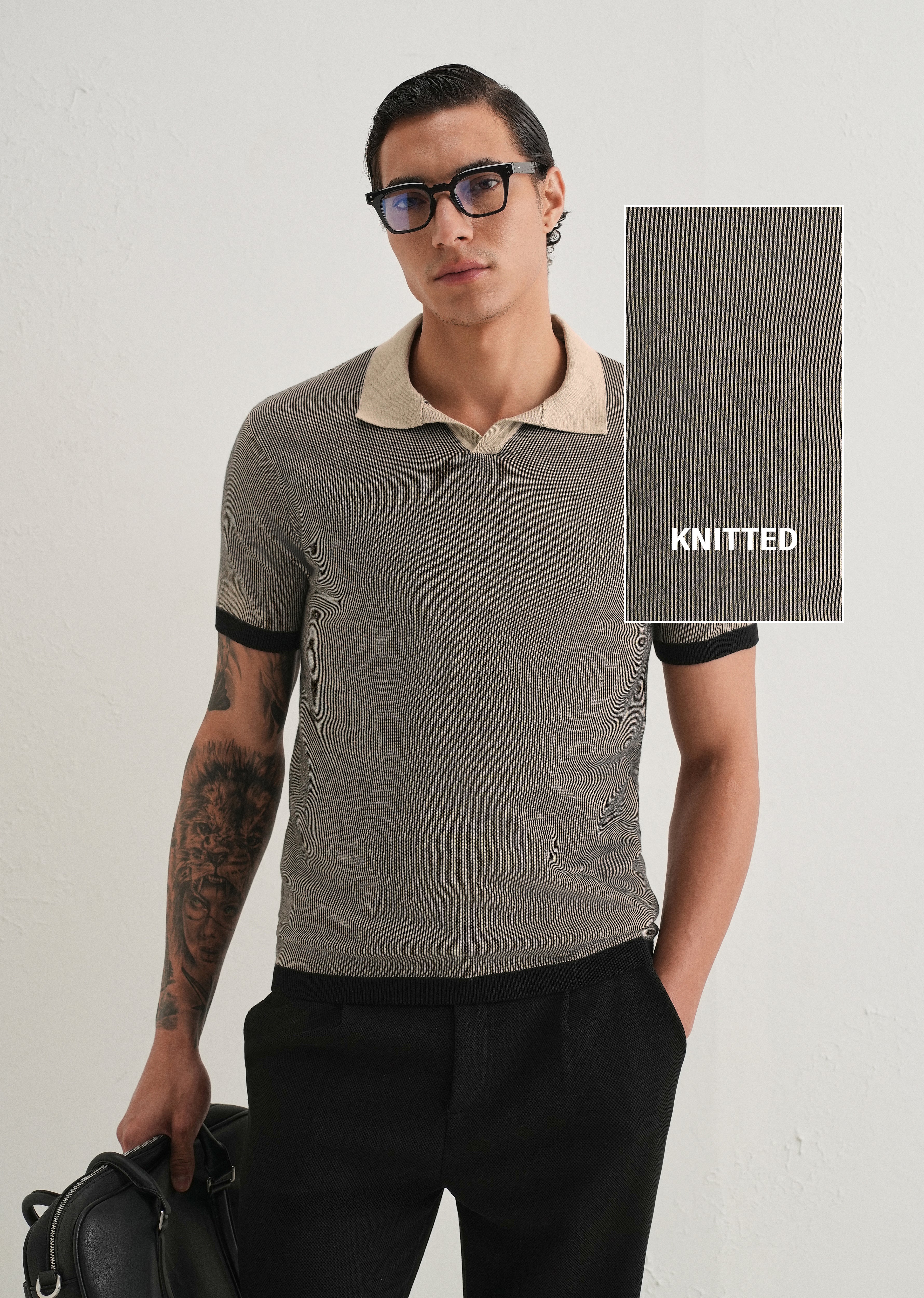 Black Knitted Polo T-Shirt - Image 2