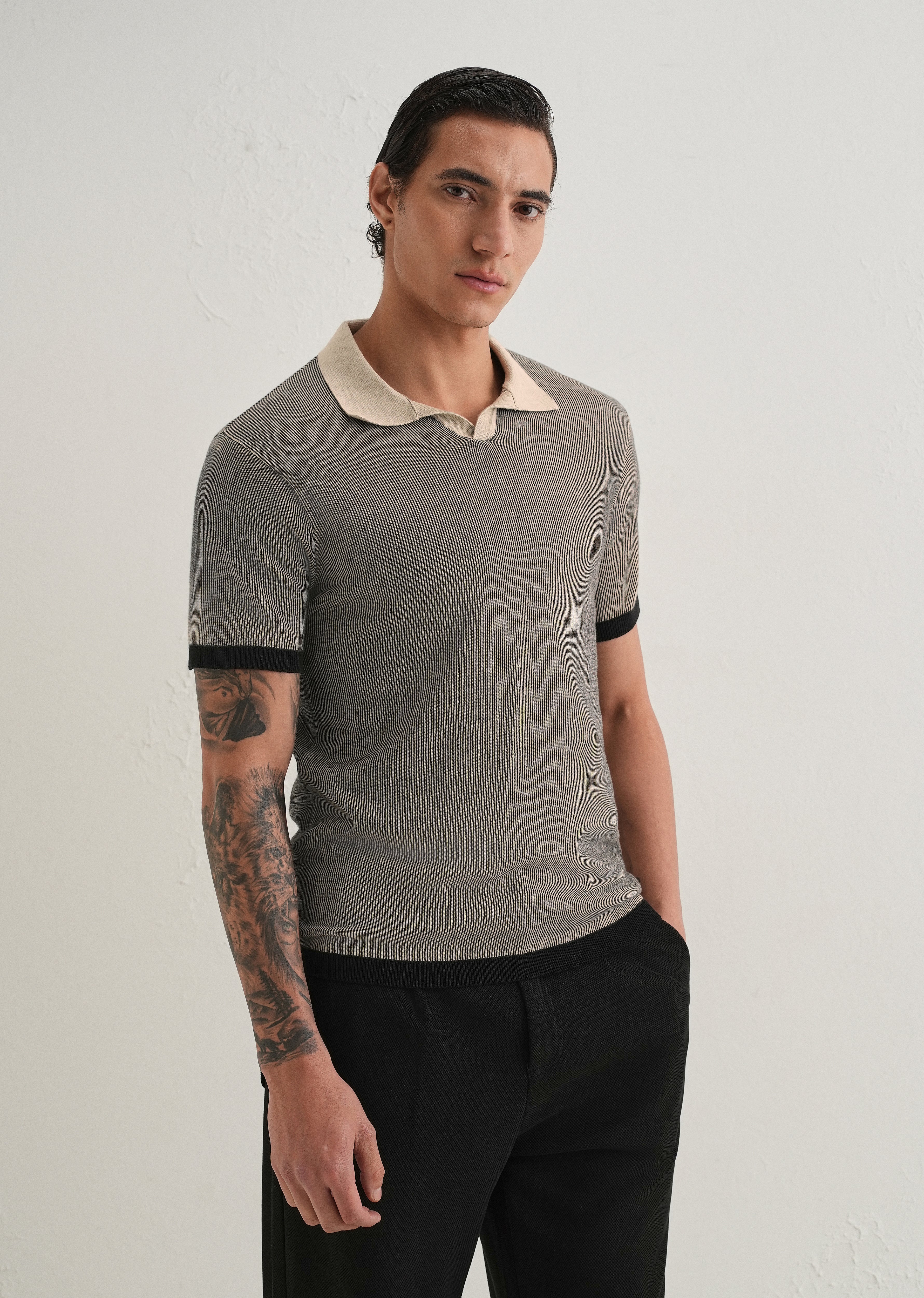 Black Knitted Polo T-Shirt - Image 5