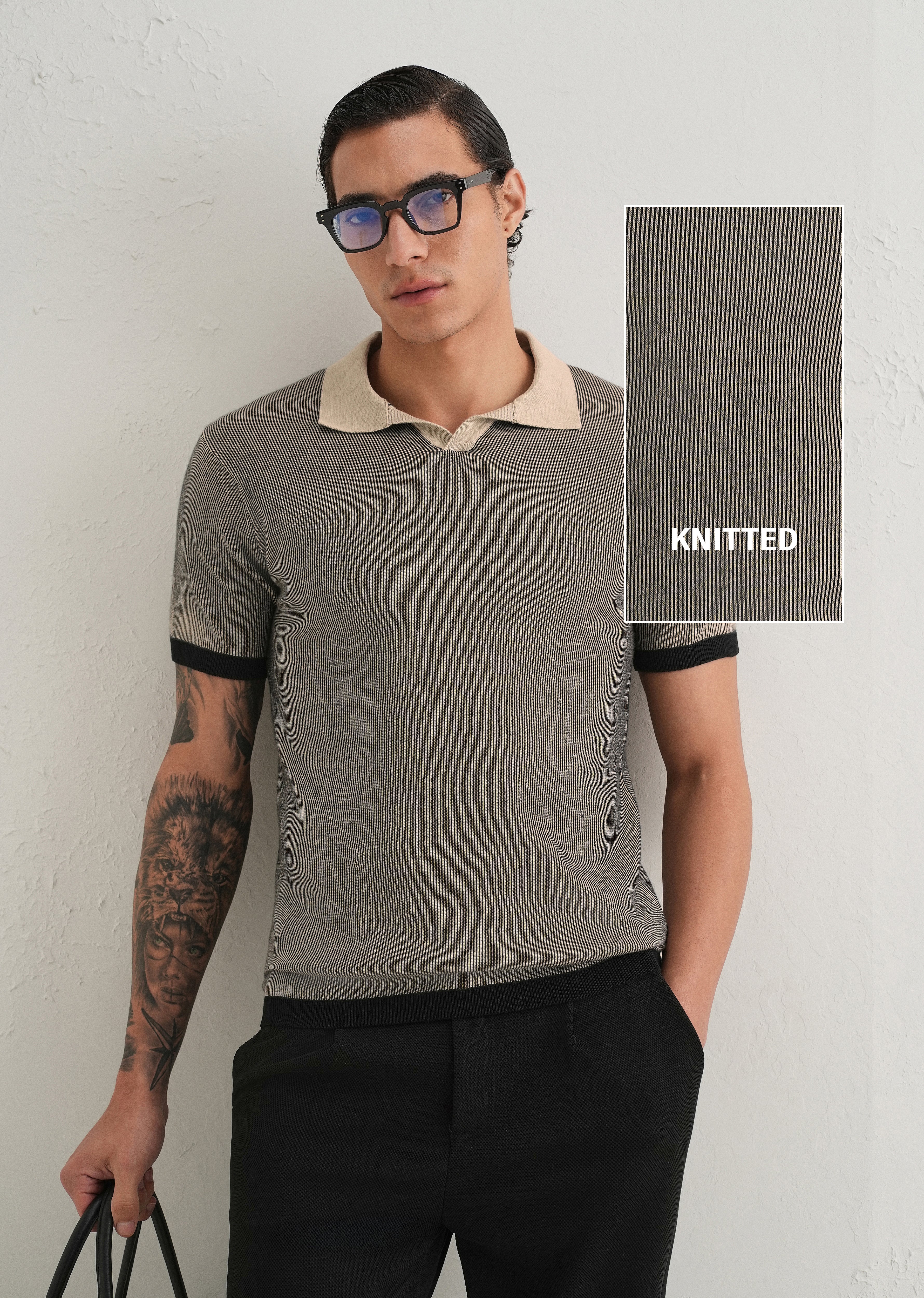 Black Knitted Polo T-Shirt - Image 7
