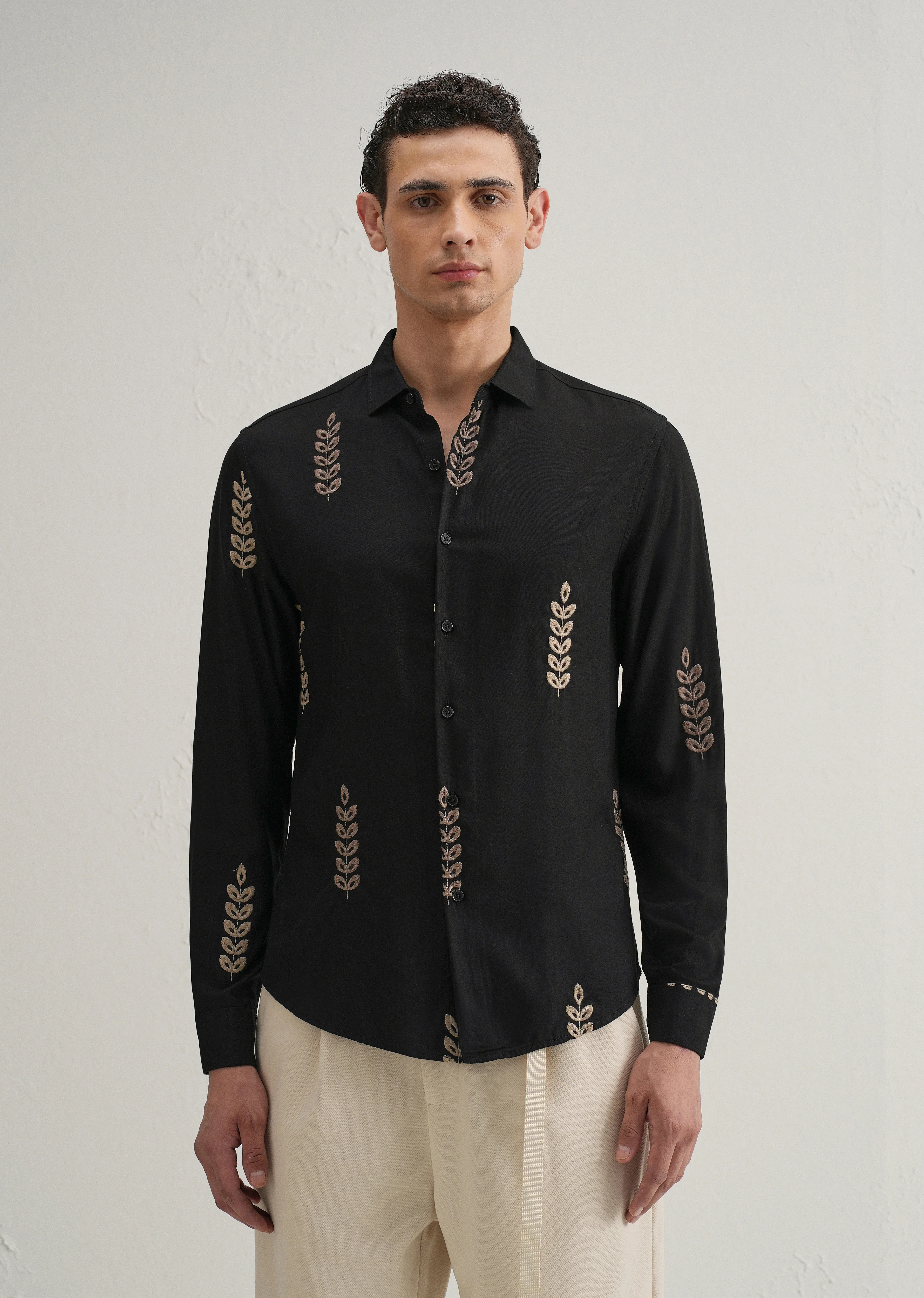 Black Leaf Embroidery Shirt - Image 4