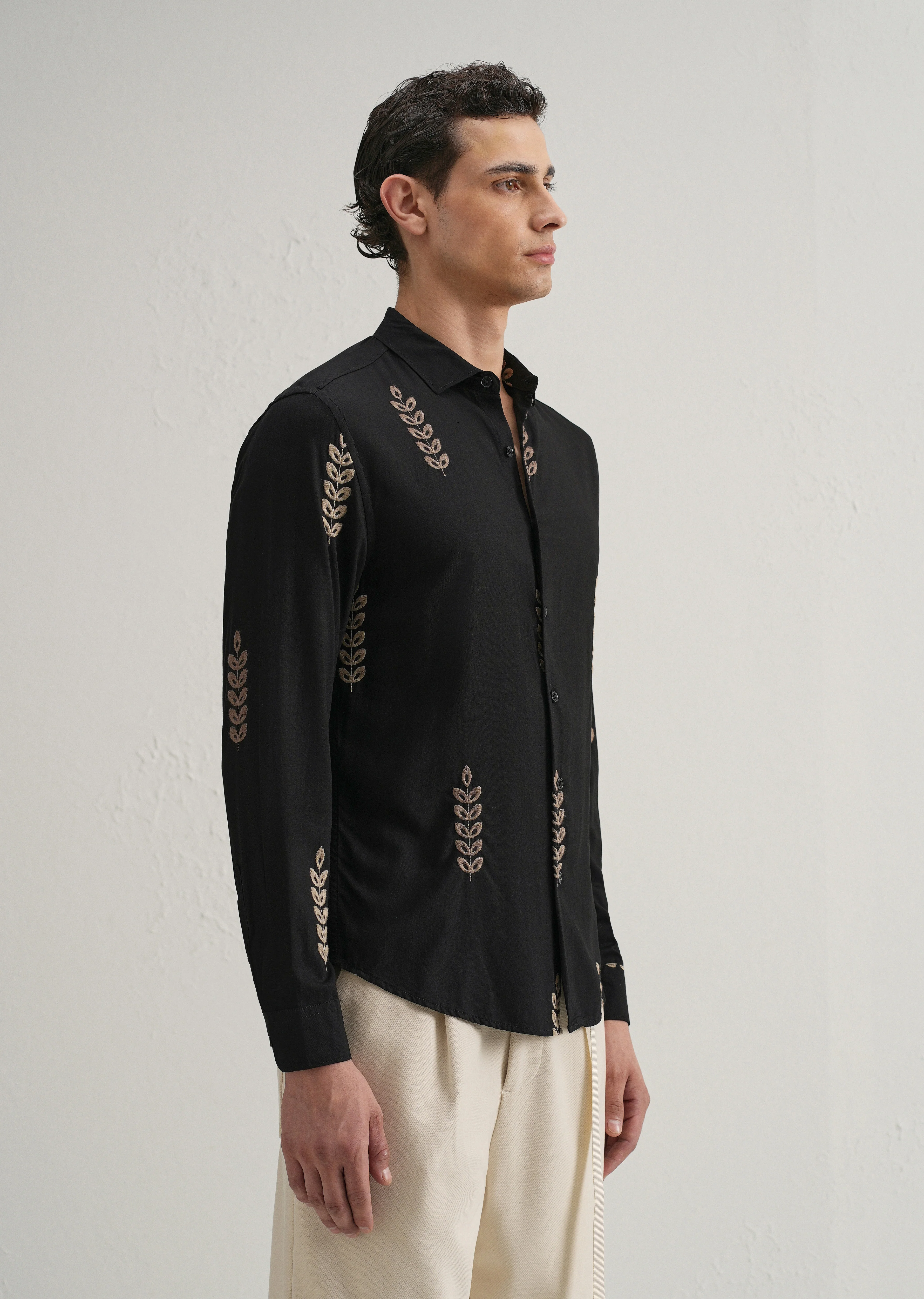 Black Leaf Embroidery Shirt - Image 5