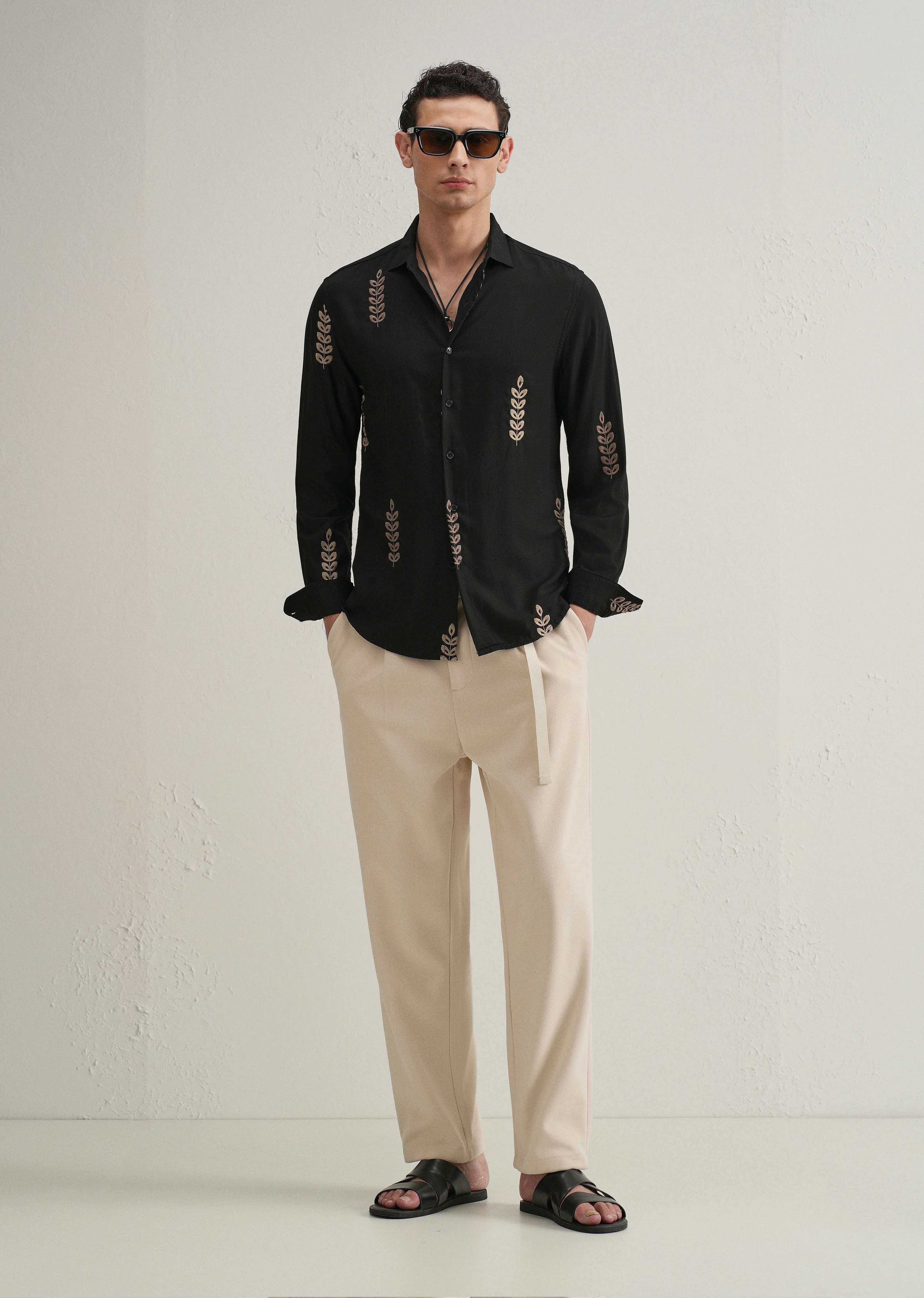 Black Leaf Embroidery Shirt - Image 6