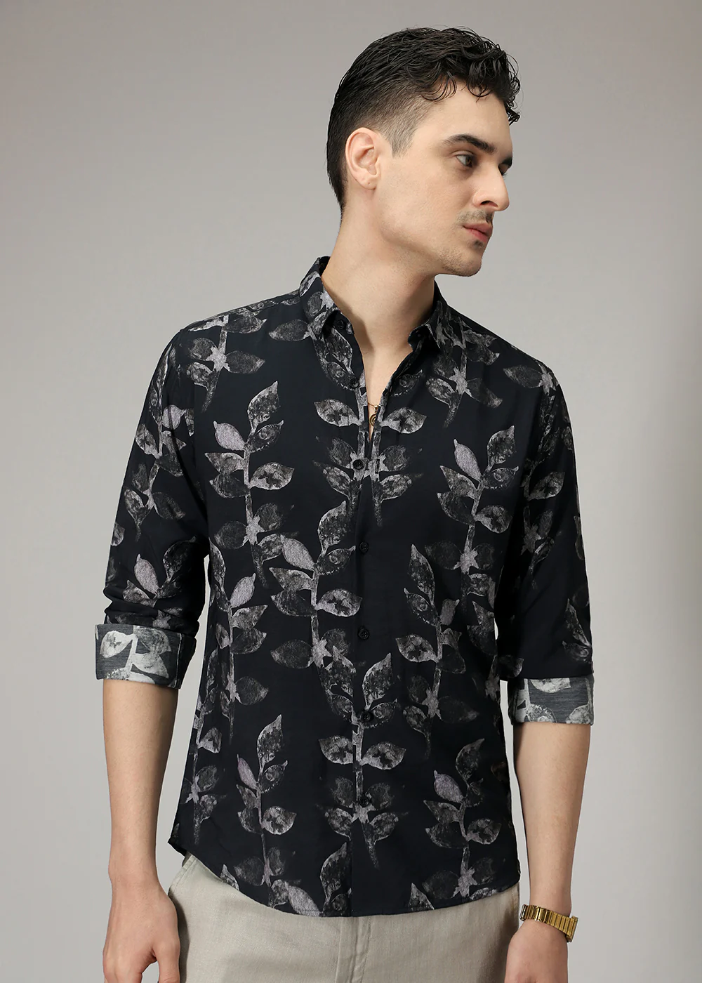 Black Leaf Print Shirt - Image 3