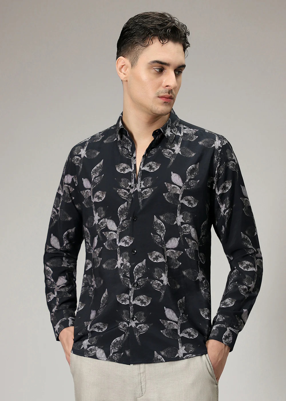 Black Leaf Print Shirt - Image 5