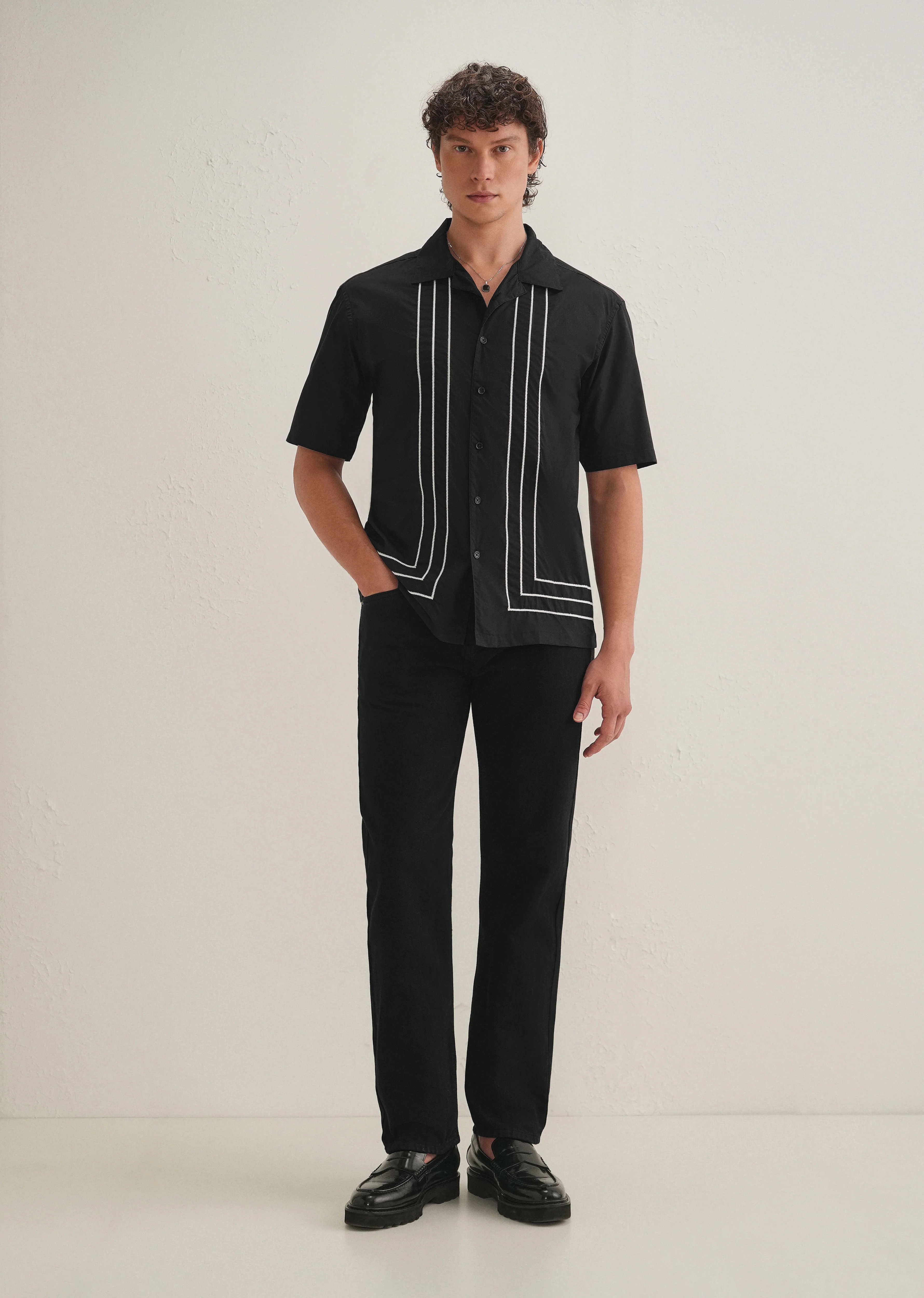 Black Line Embroidery Shirt - Image 6