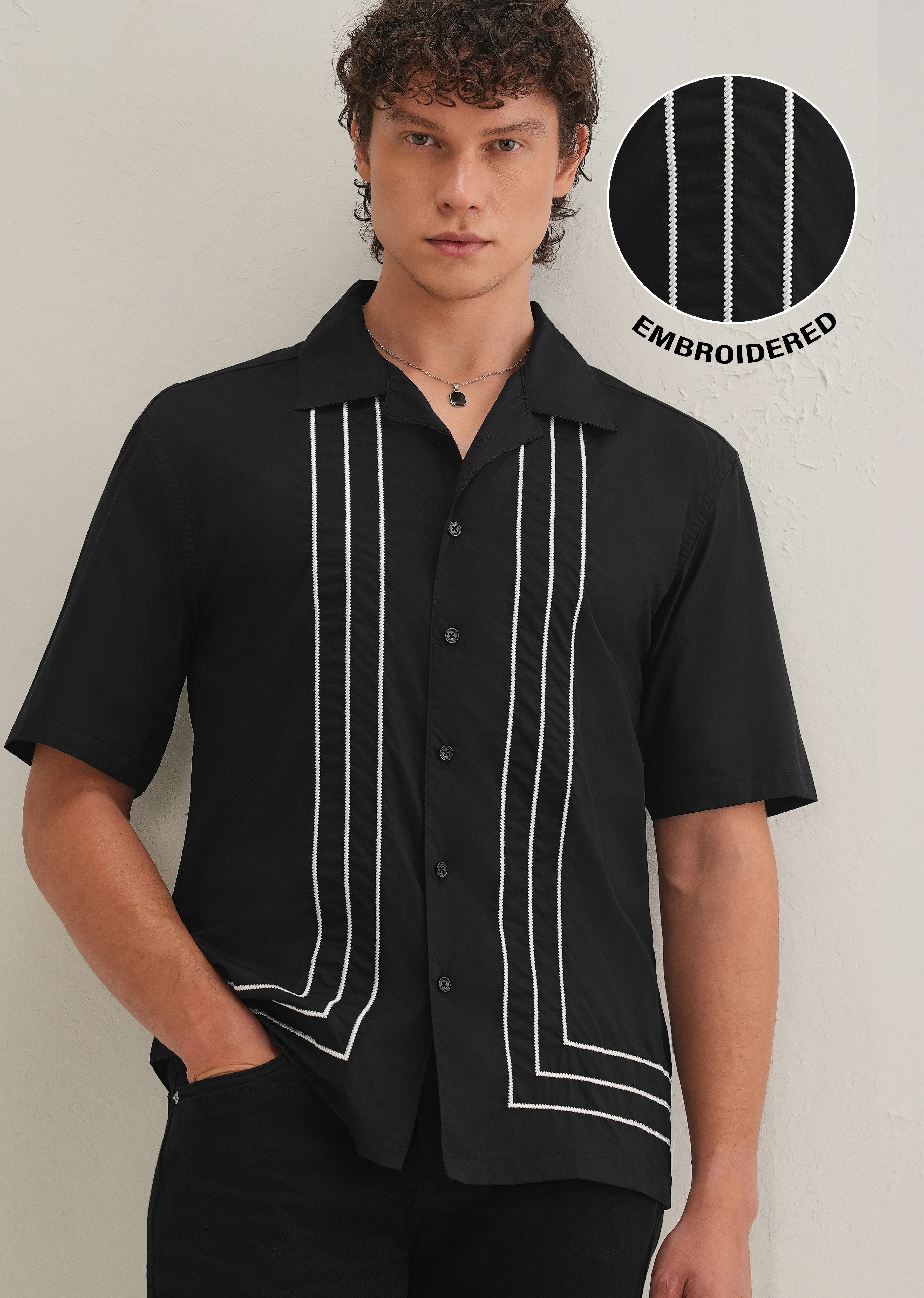 Black Line Embroidery Shirt - Image 7