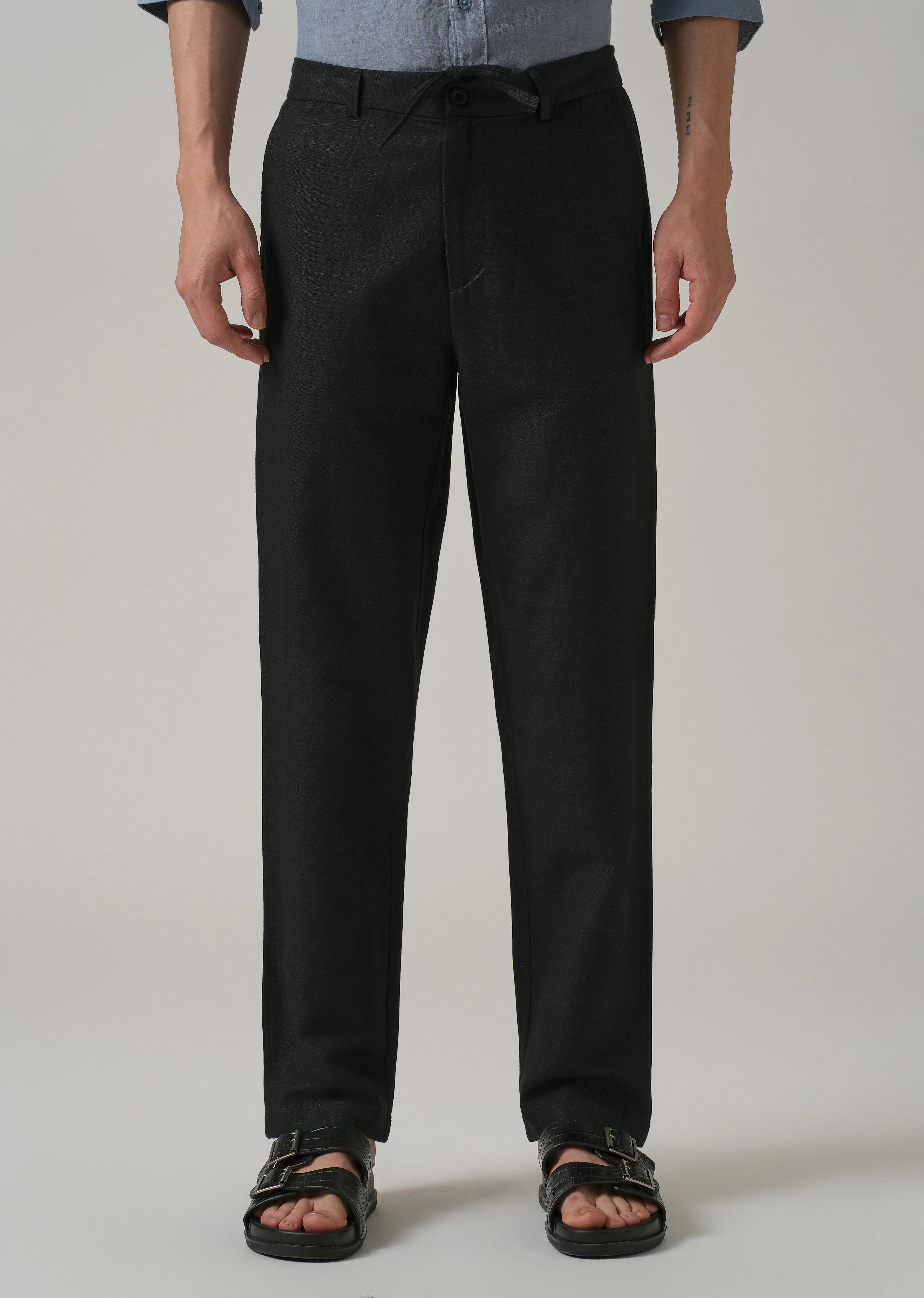 Black Linen Relaxed Fit Trouser - Image 3