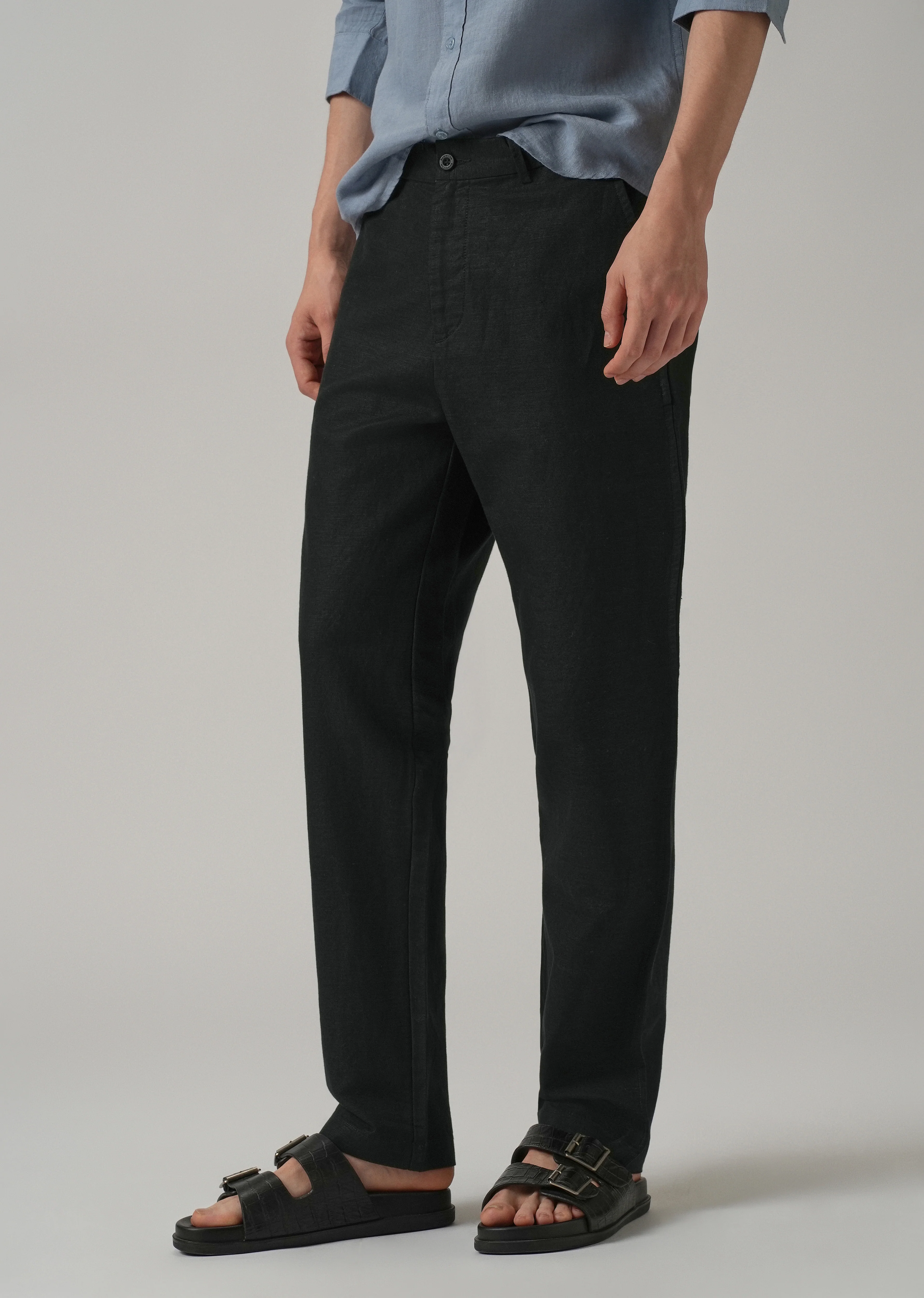 Black Linen Relaxed Fit Trouser - Image 7