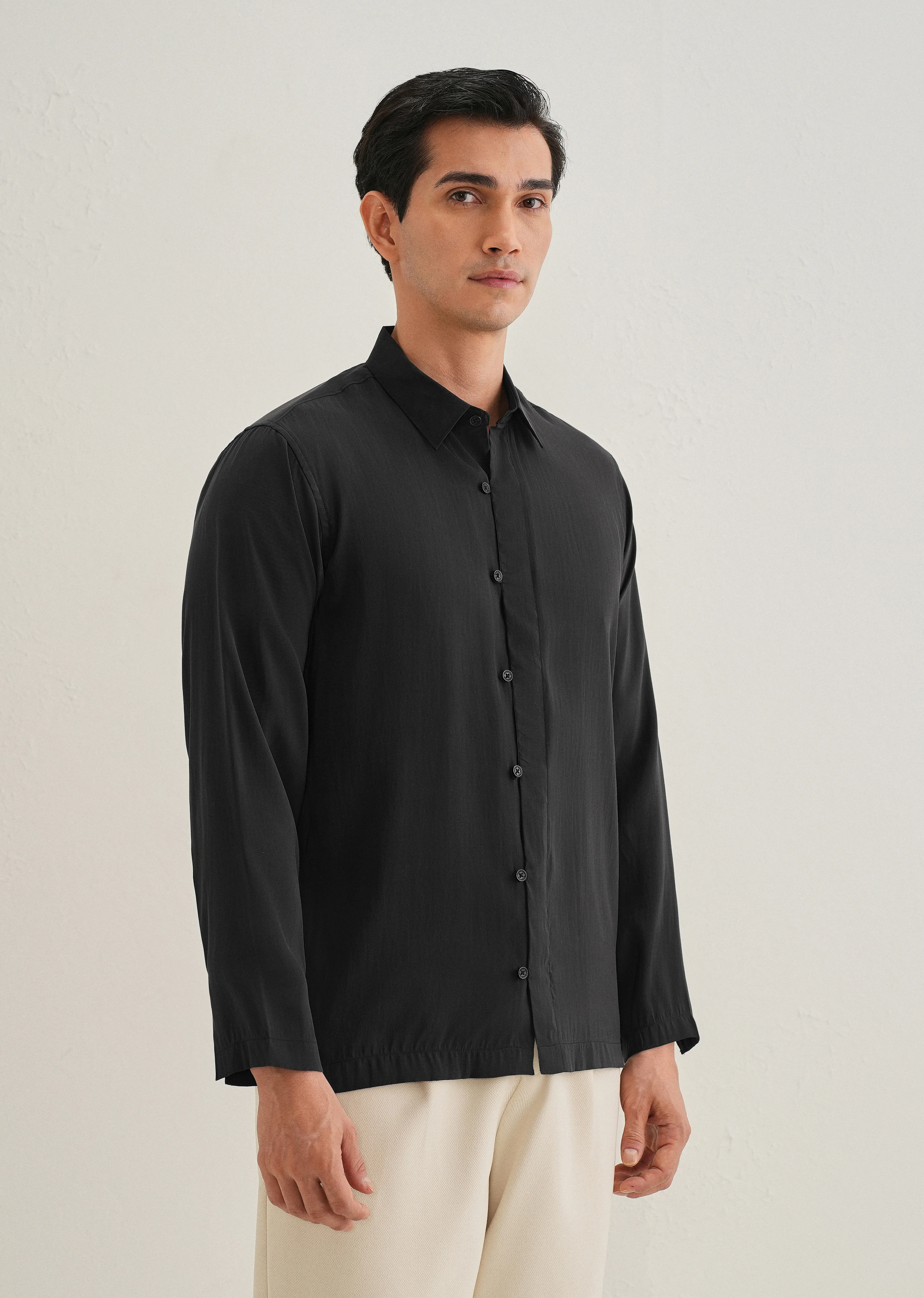 Black Loop Button-Down Plain Shirt - Image 4