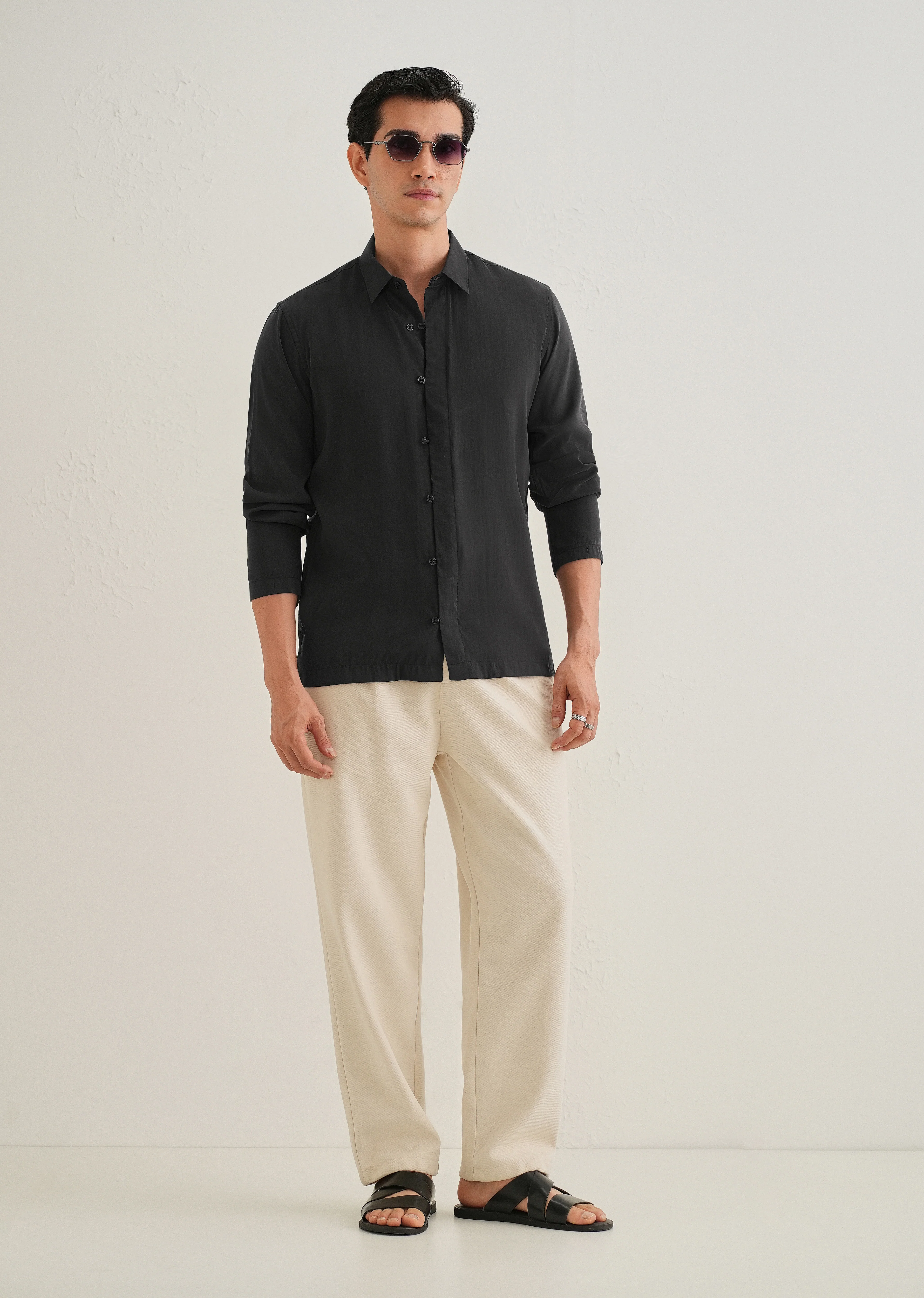 Black Loop Button-Down Plain Shirt - Image 7