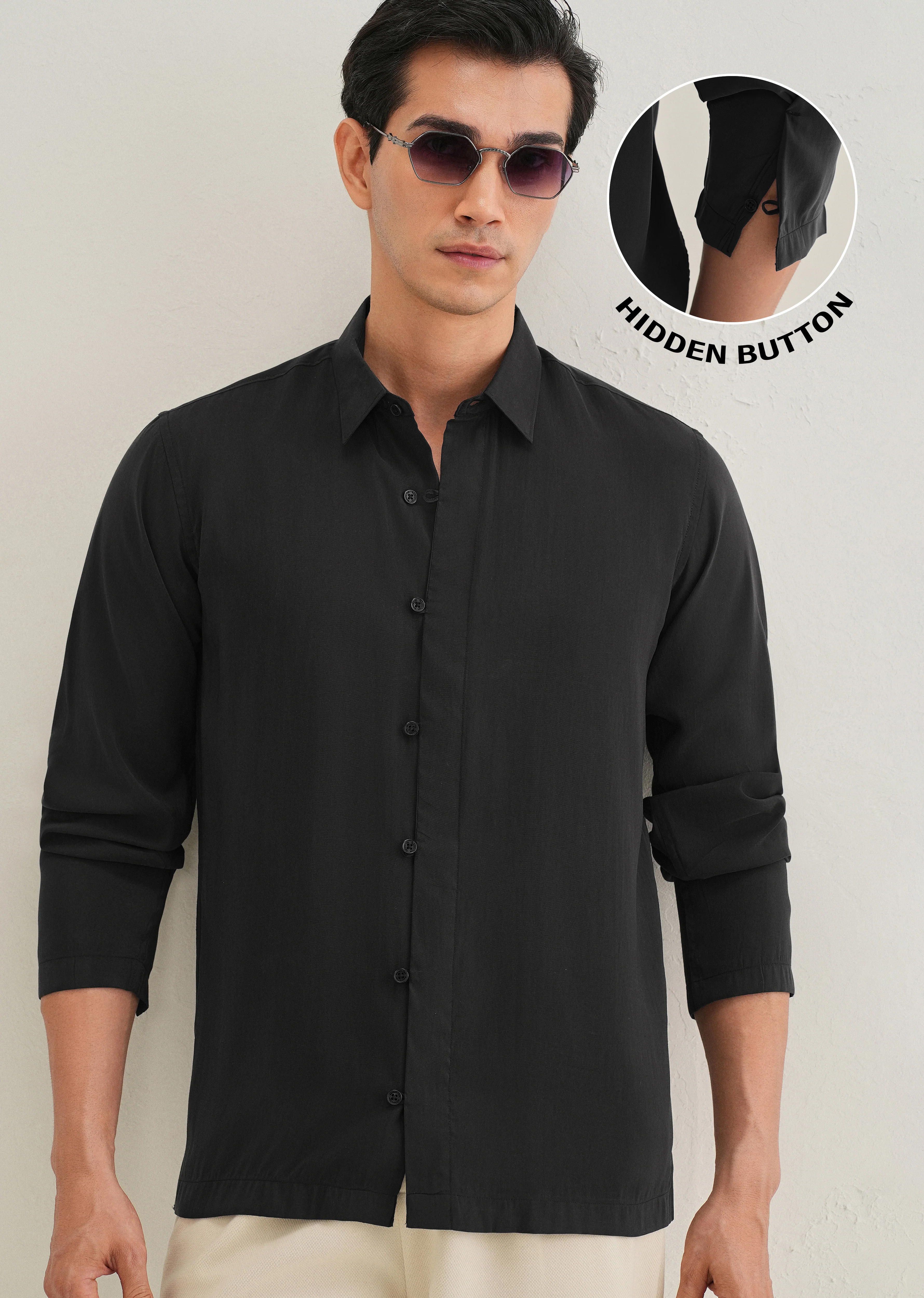 Black Loop Button-Down Plain Shirt - Image 8