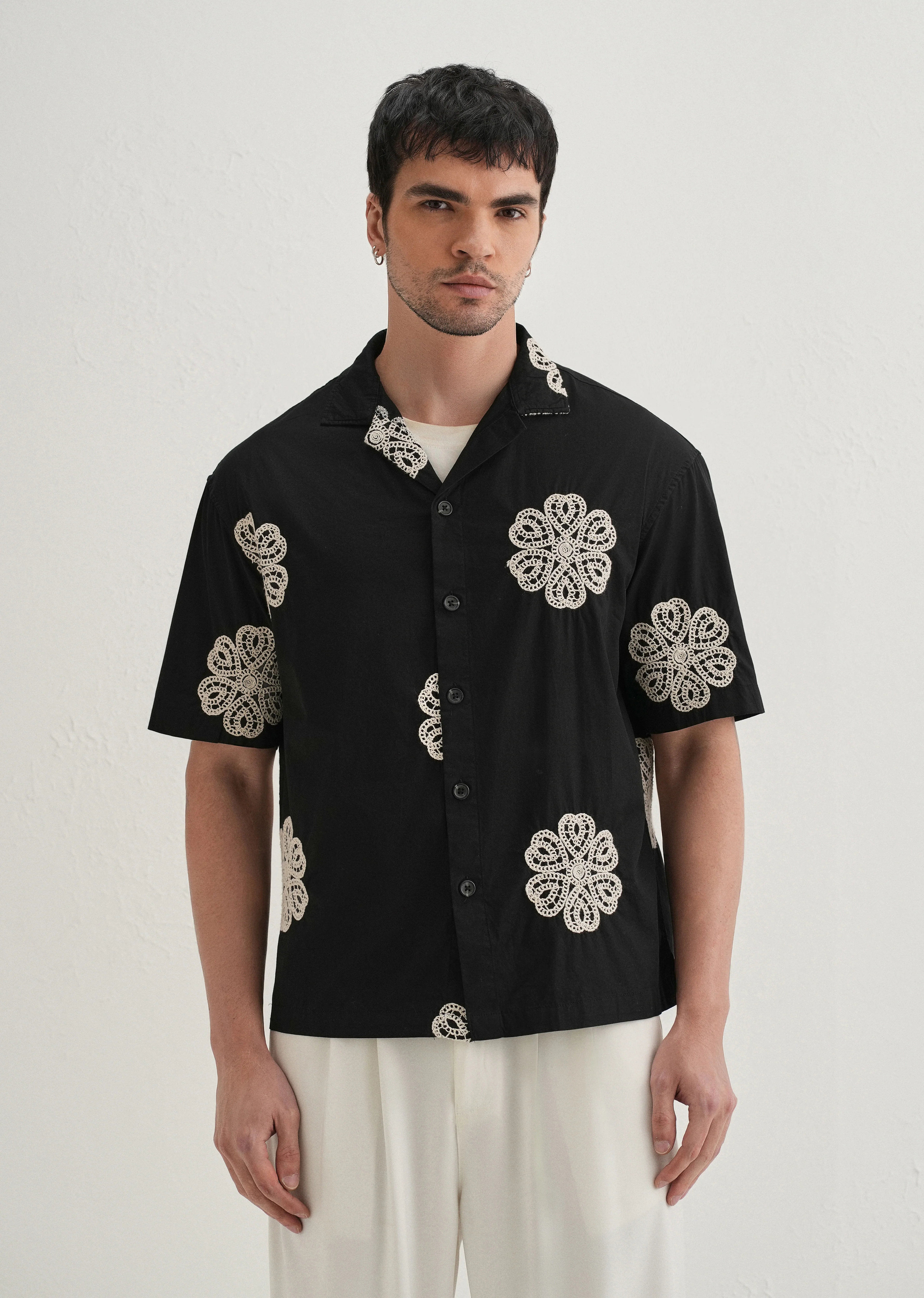 Black Medallion Embroidered Shirt - Image 3