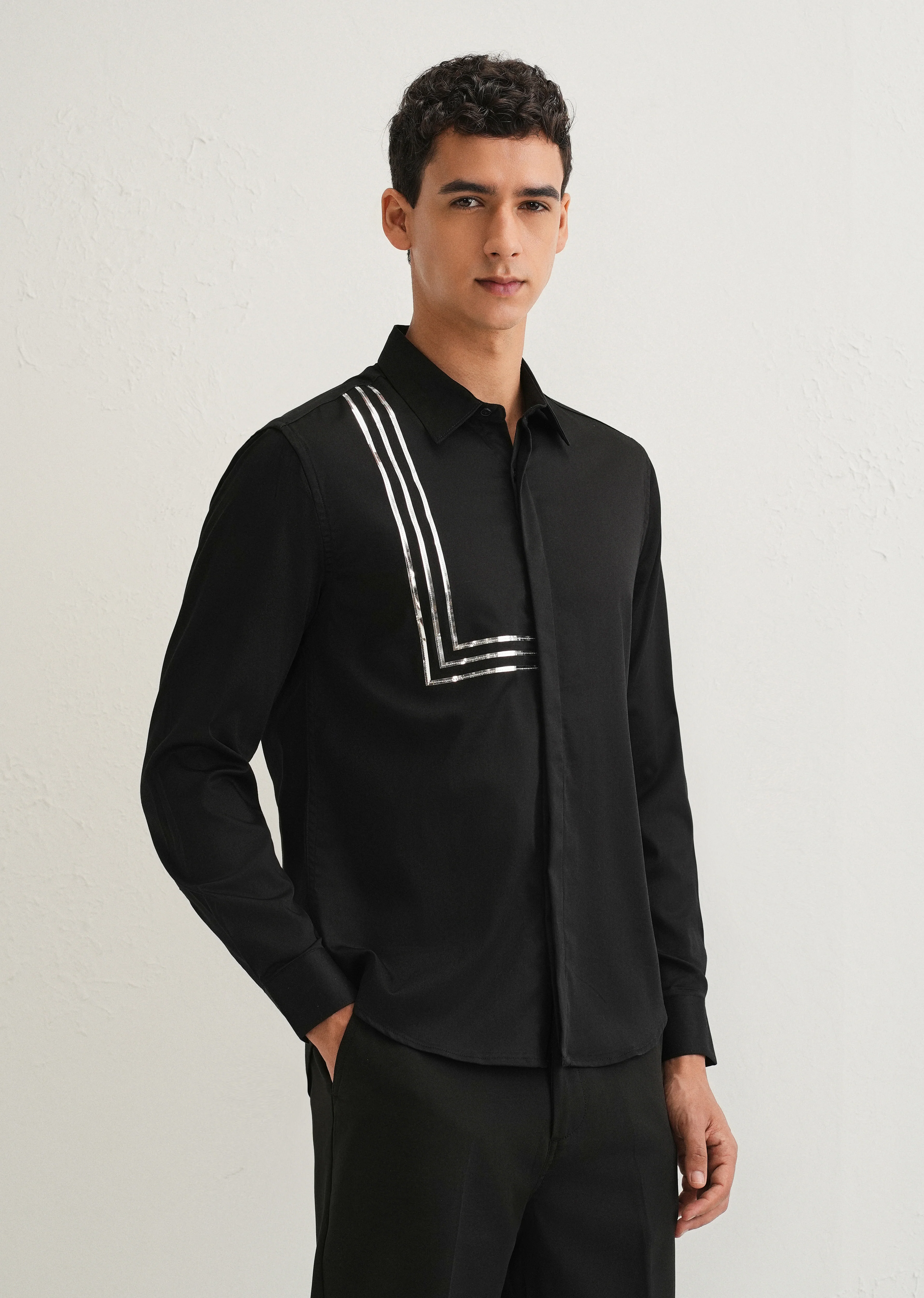 Black Metallic Stripe Designer Shirt - Image 5