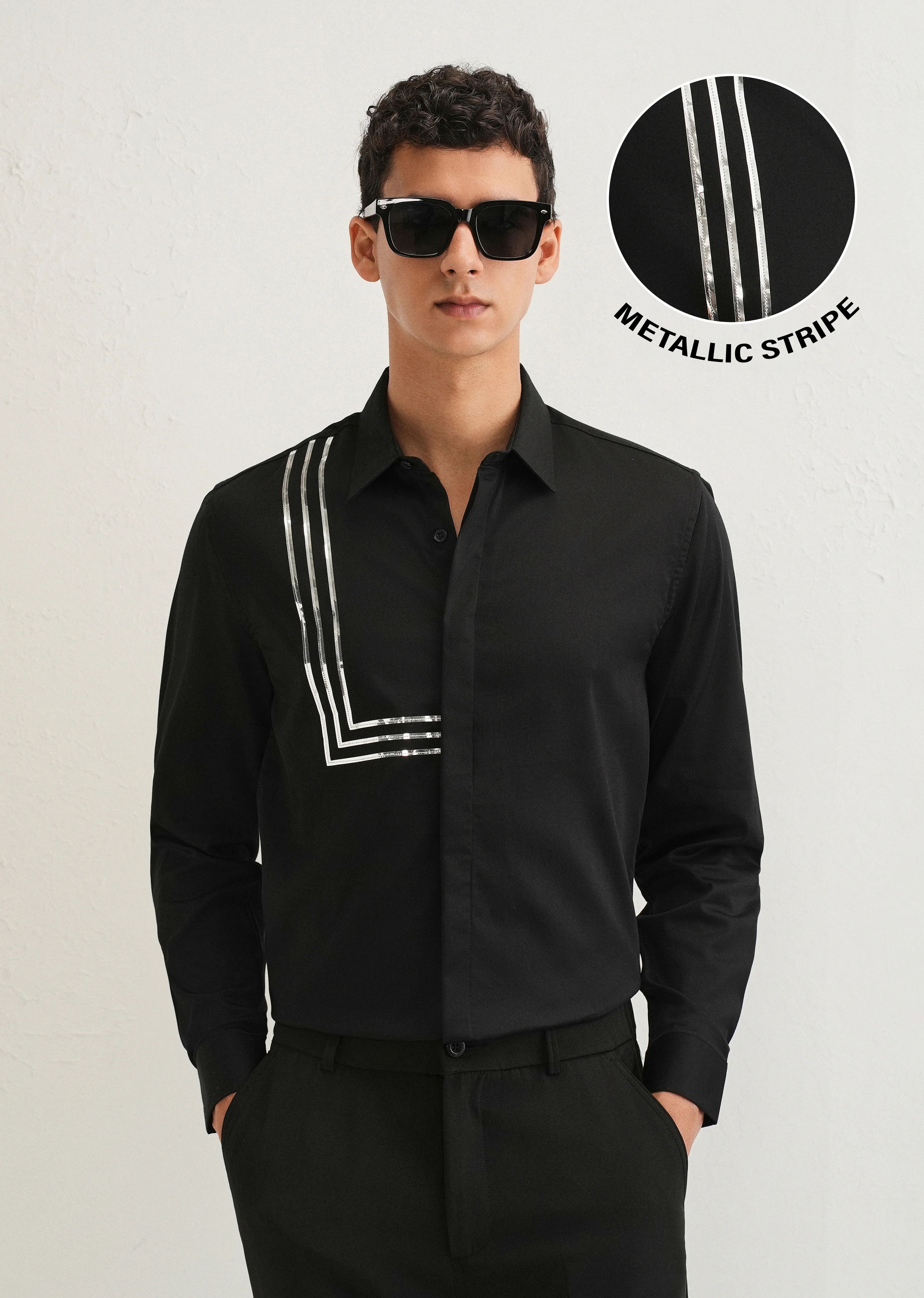 Black Metallic Stripe Designer Shirt - Image 7