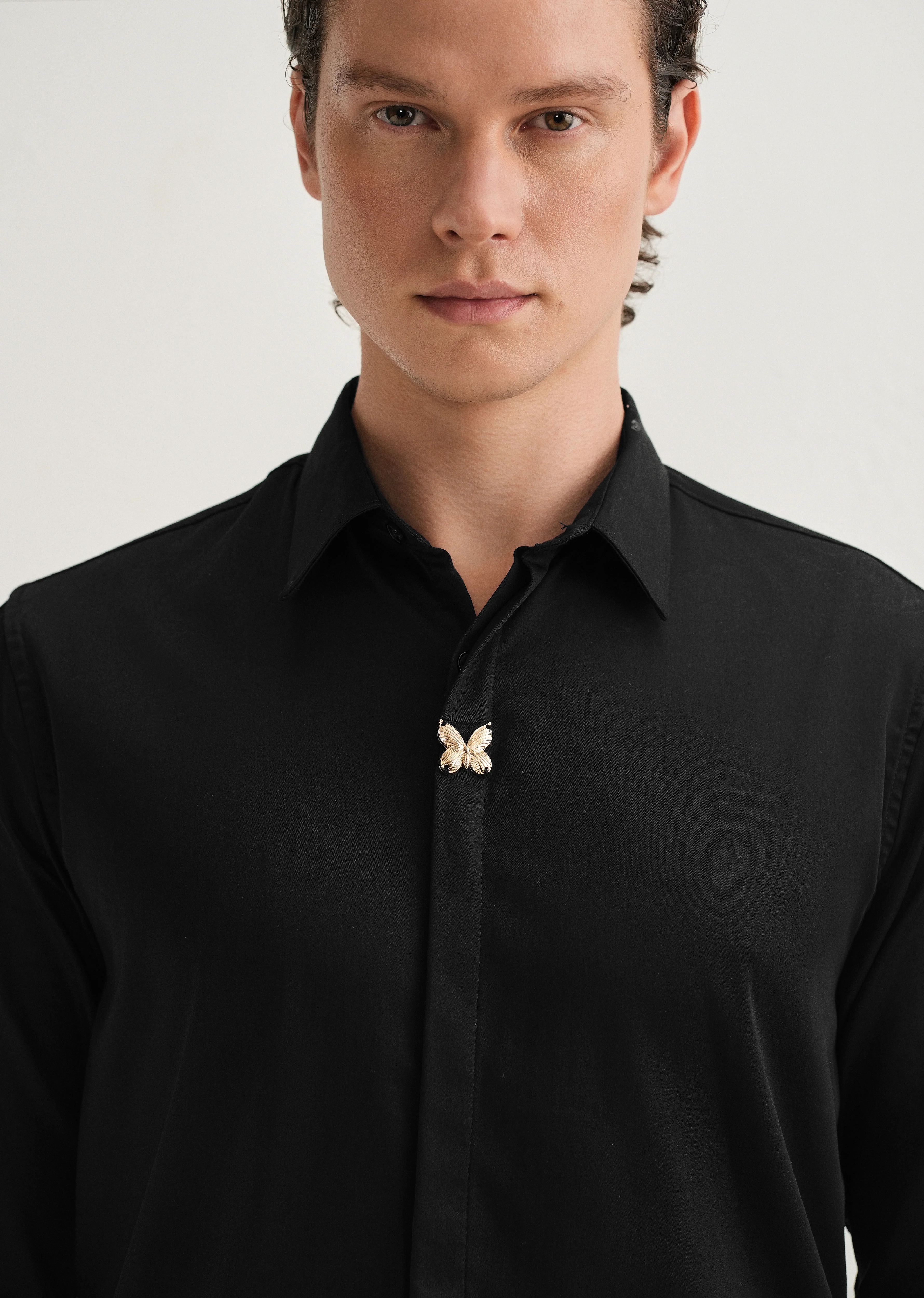 Black Metallic Butterfly Designer Shirt - Image 2