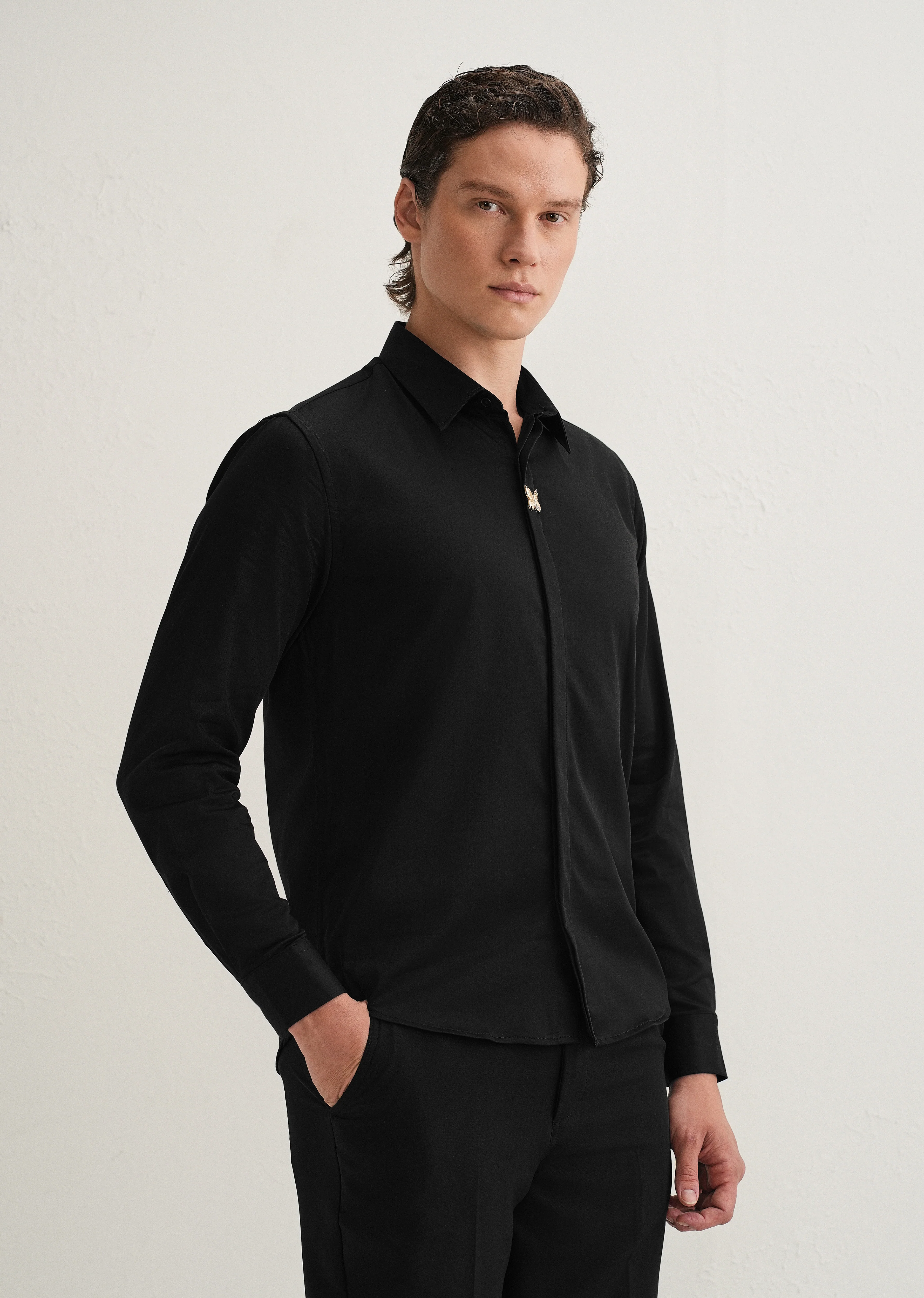 Black Metallic Butterfly Designer Shirt - Image 5