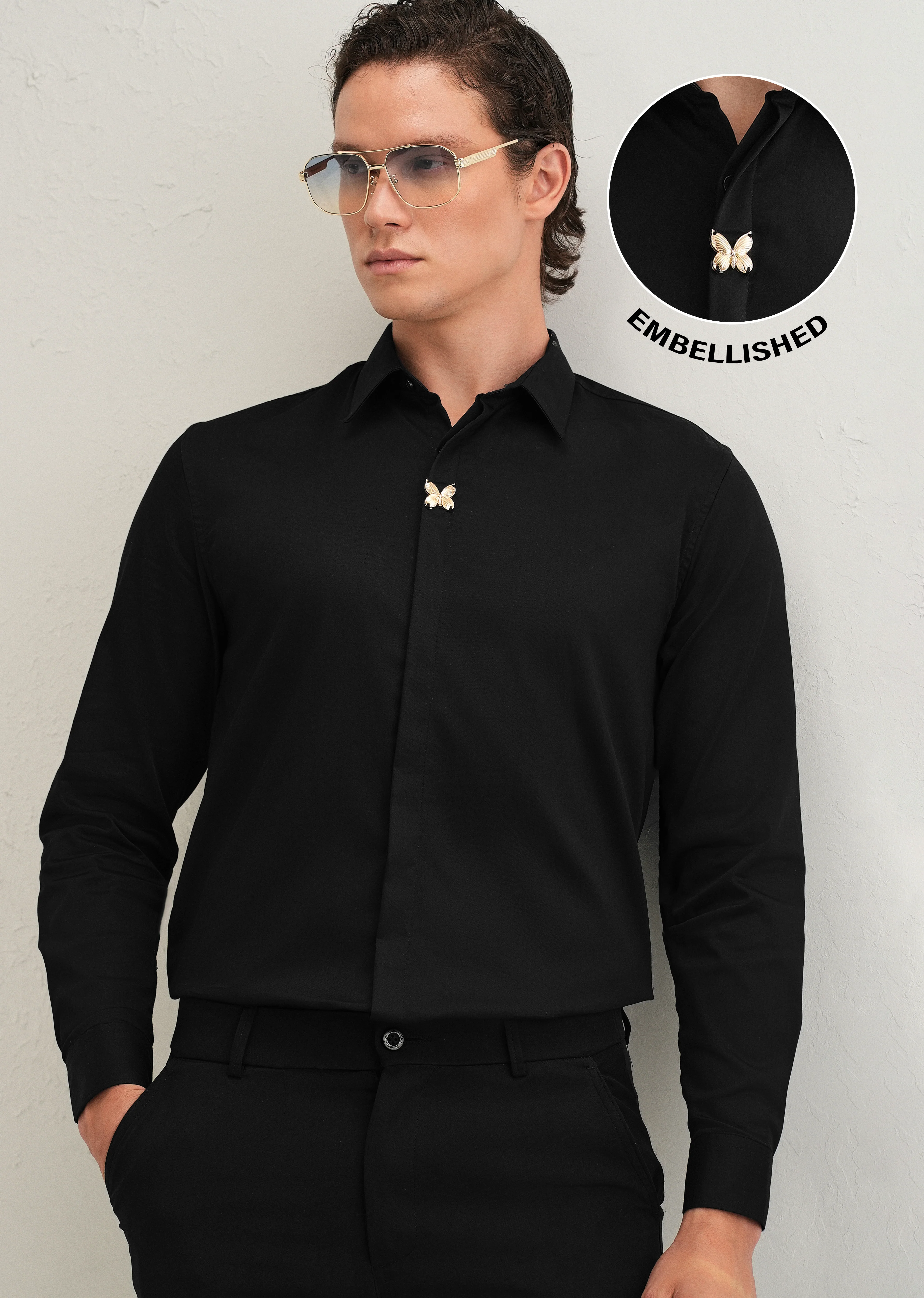Black Metallic Butterfly Designer Shirt - Image 7