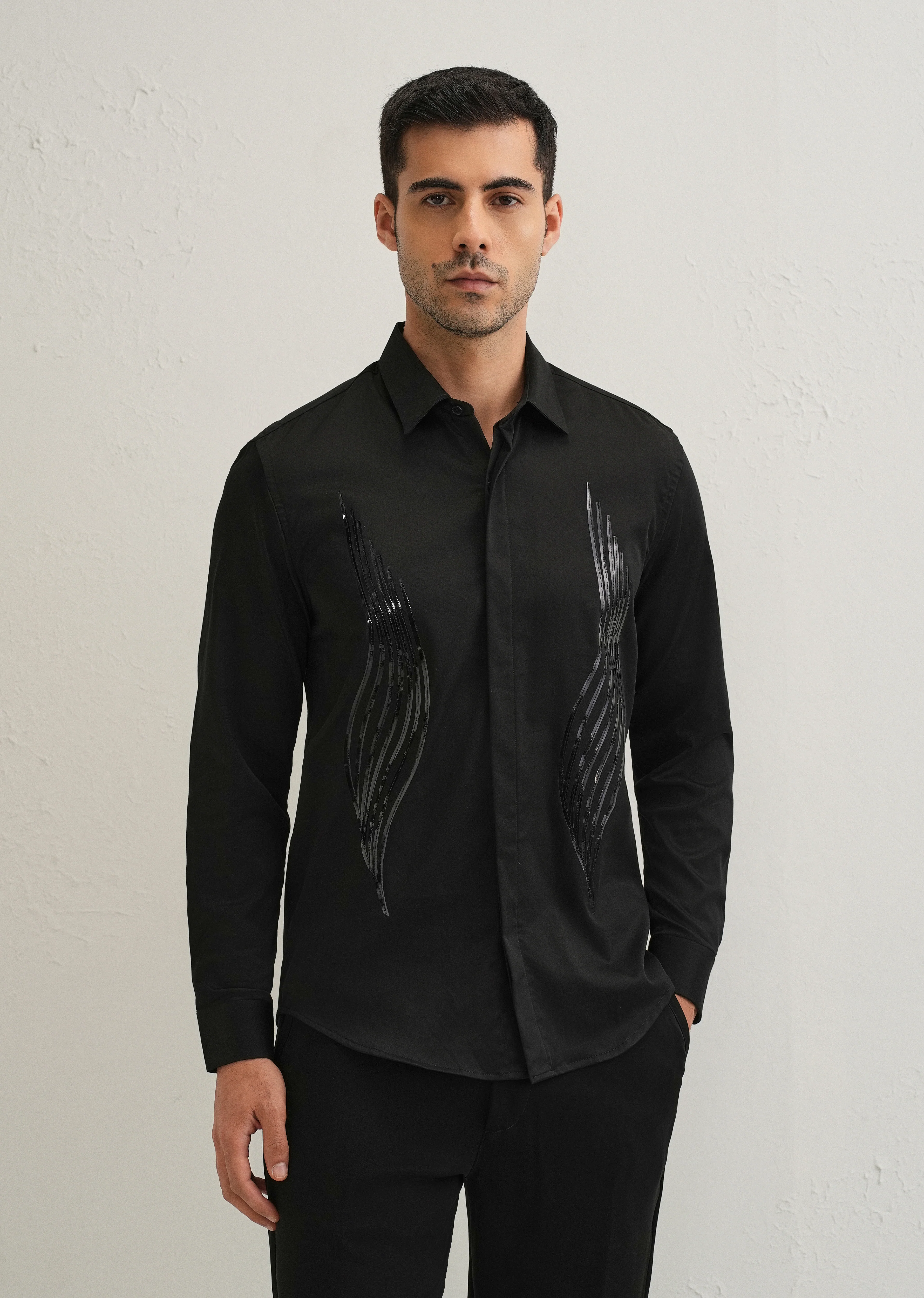 Black Metallic Flare Designer shirt - Image 3