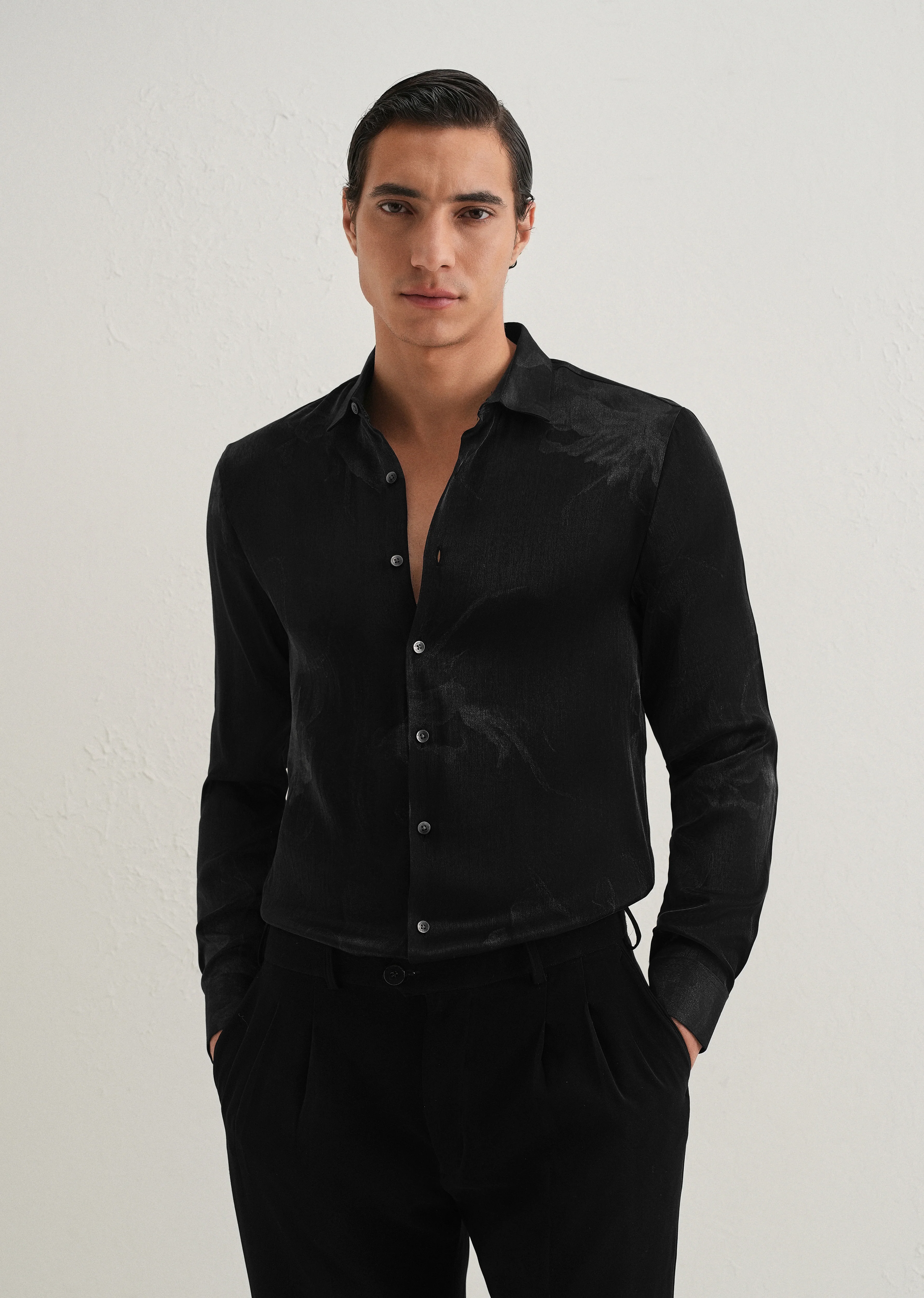 Black Metallic Sheen-Look Printed Shirt - Image 2