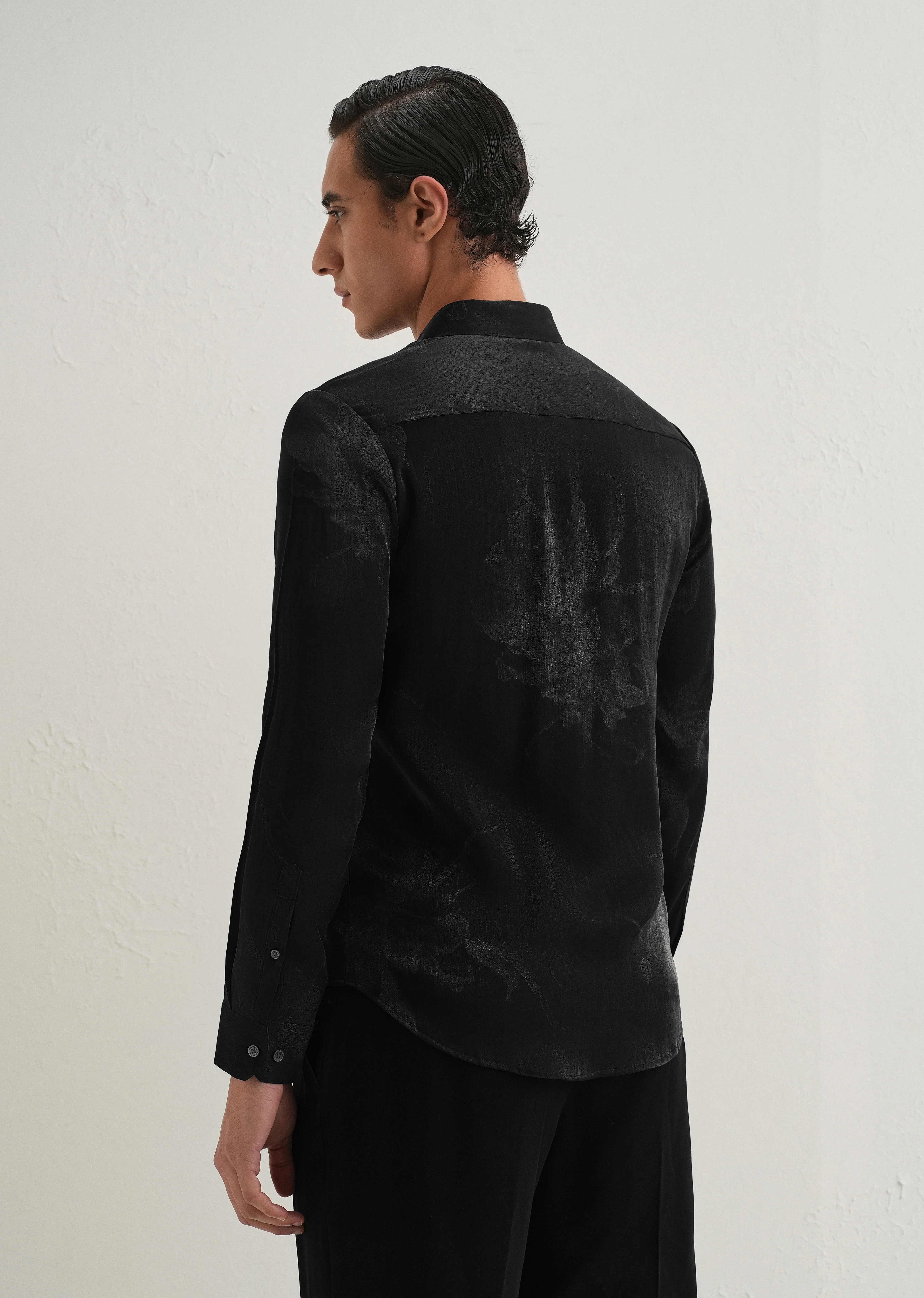 Black Metallic Sheen-Look Printed Shirt - Image 3