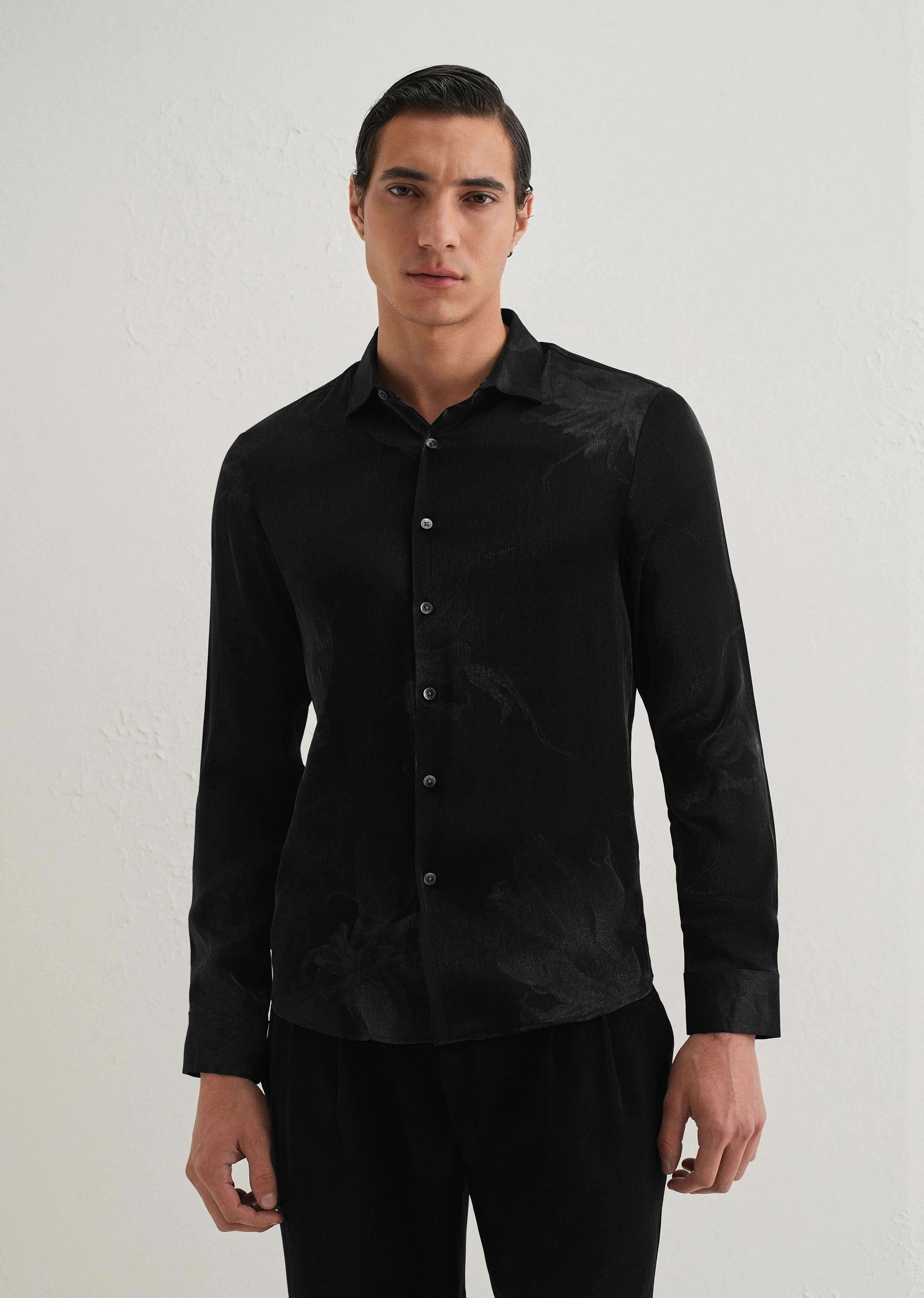 Black Metallic Sheen-Look Printed Shirt - Image 4