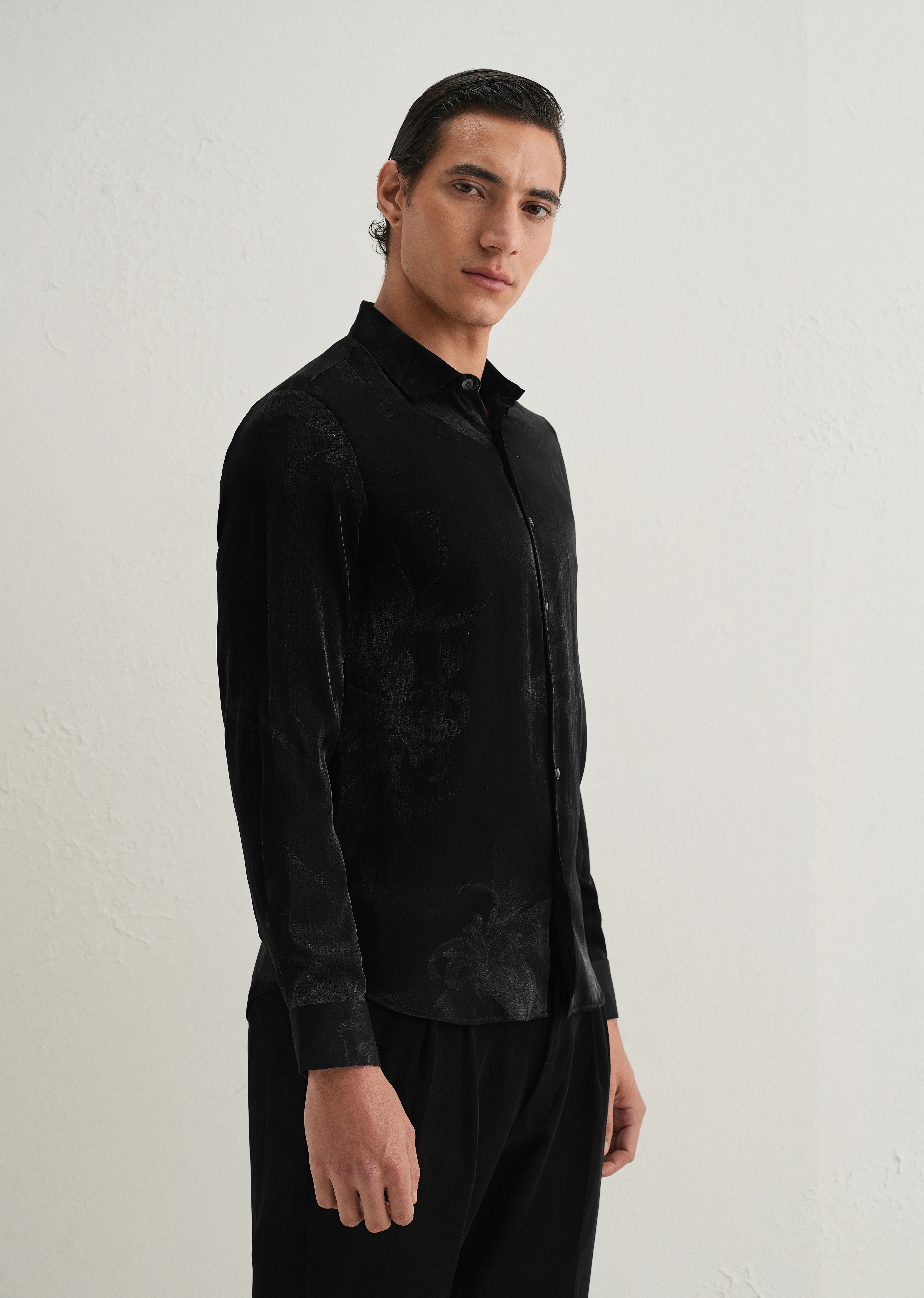 Black Metallic Sheen-Look Printed Shirt - Image 5