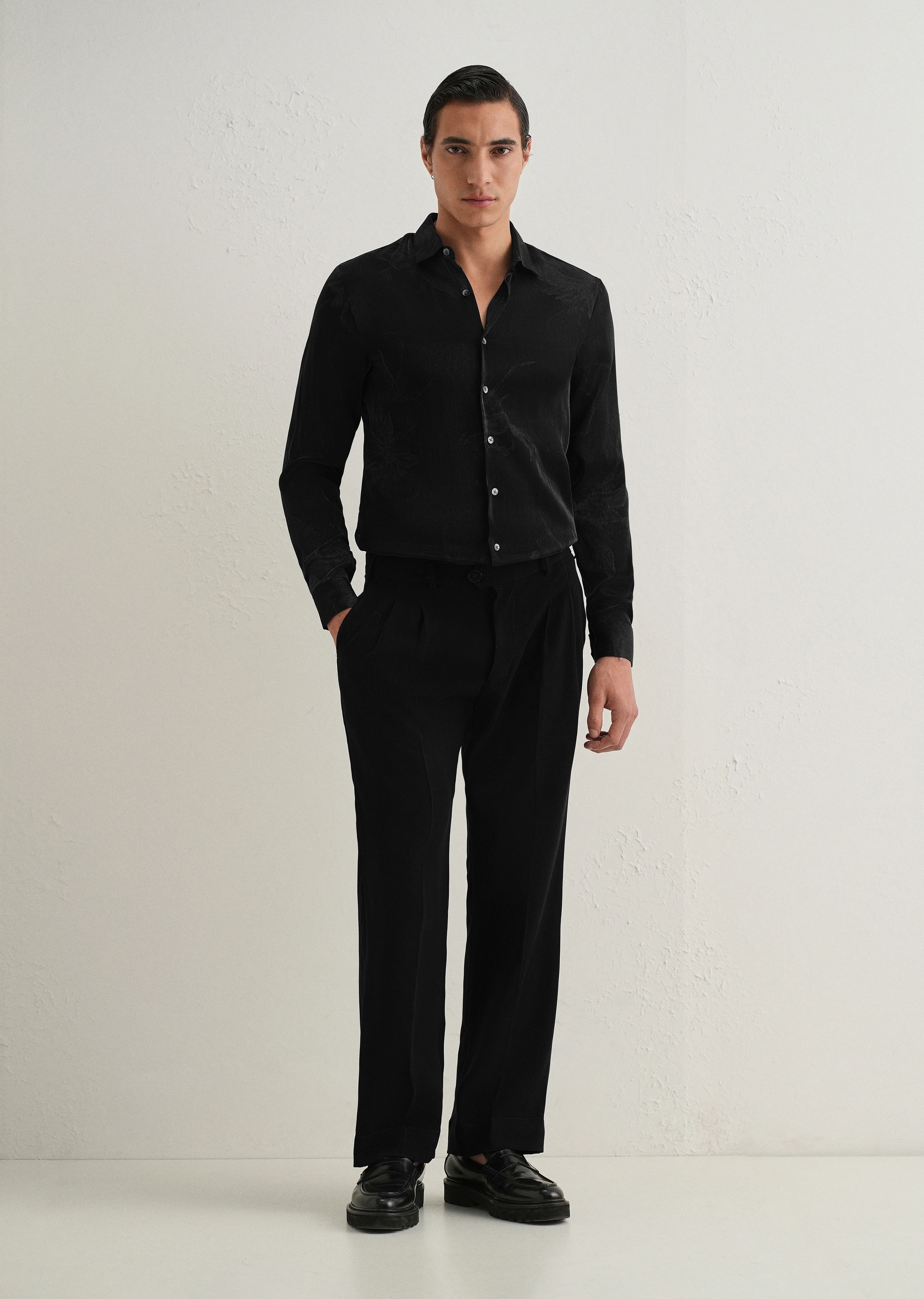Black Metallic Sheen-Look Printed Shirt - Image 6