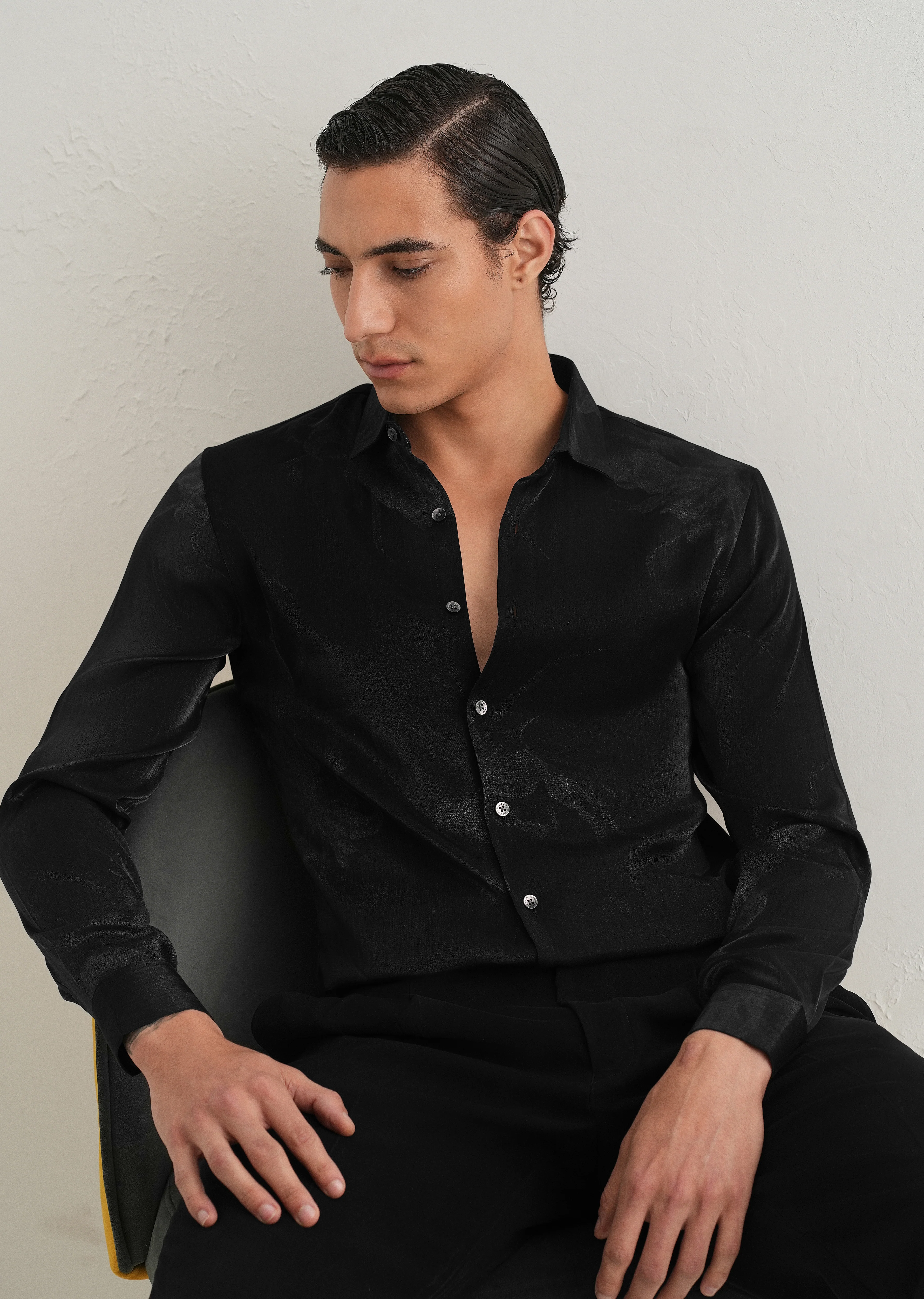 Black Metallic Sheen-Look Printed Shirt - Image 7