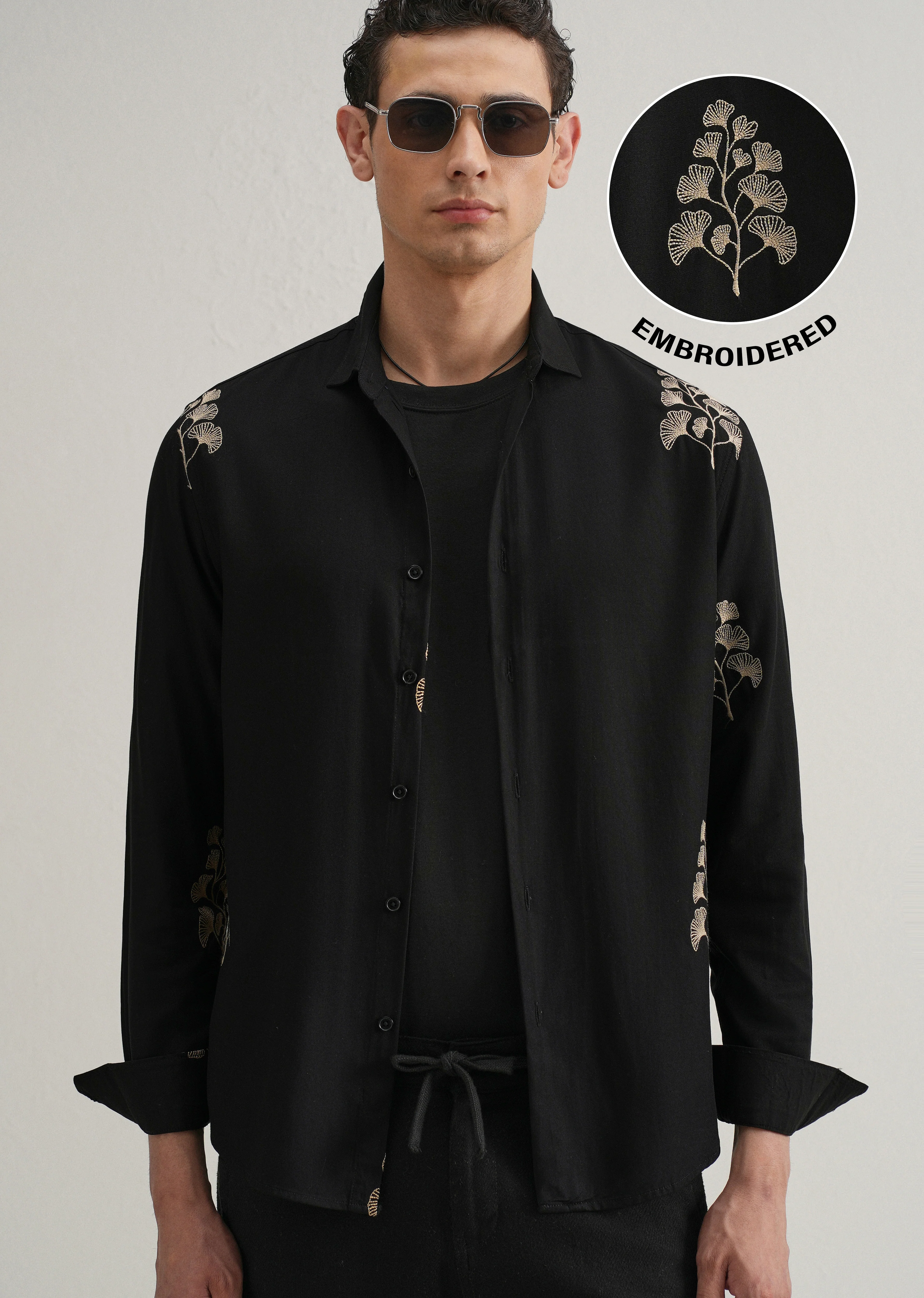 Black Motif Embroidery Shirt - Image 7