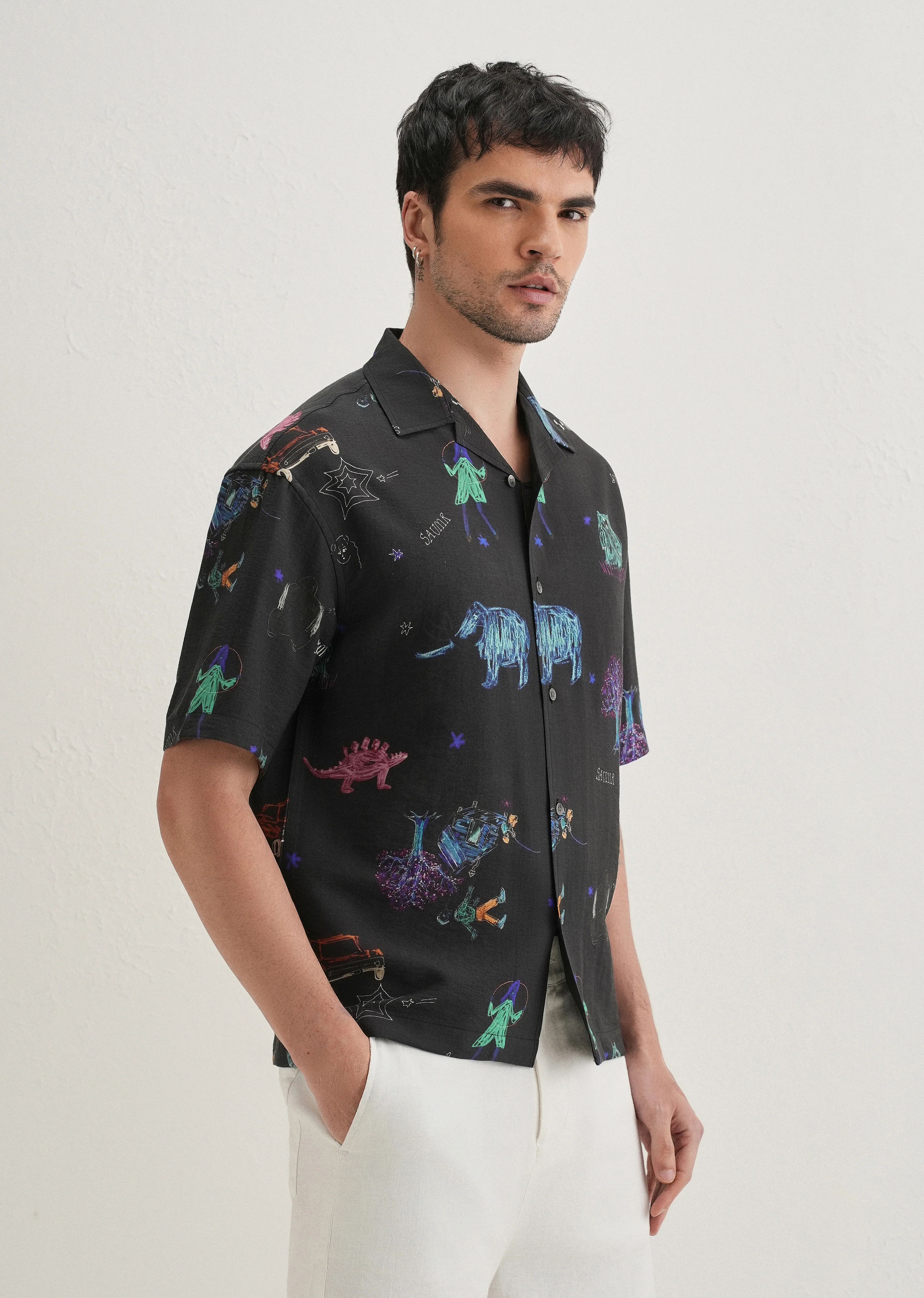 Black Multi Graphic Printed Shirt - Image 4