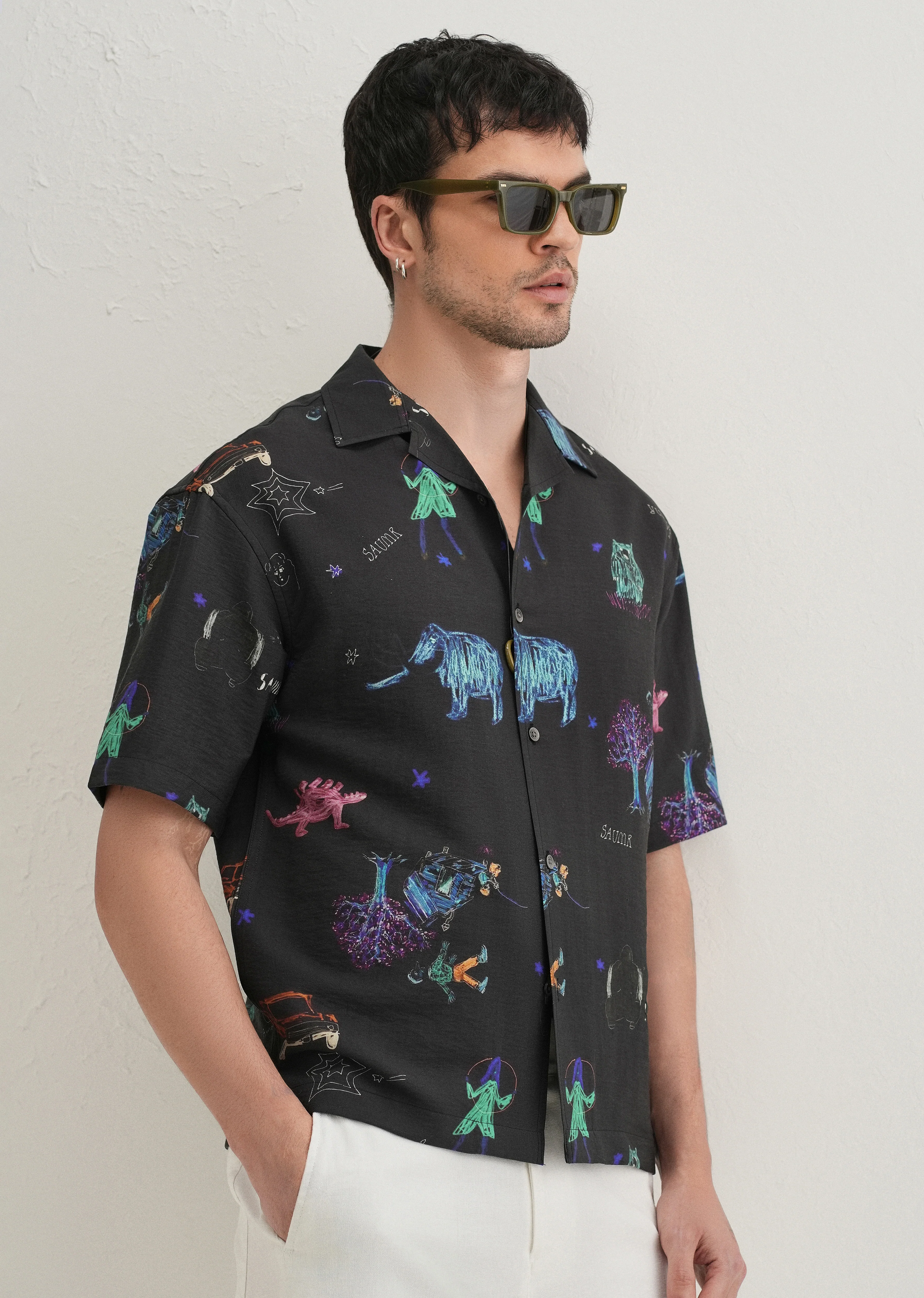 Black Multi Graphic Printed Shirt - Image 7