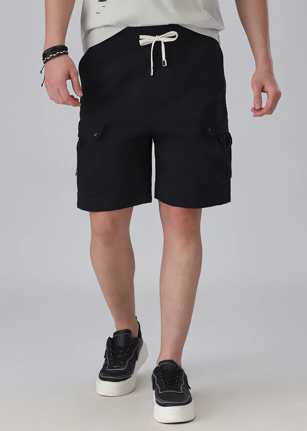 Black Multi-Pocket Utility Shorts - Image 3