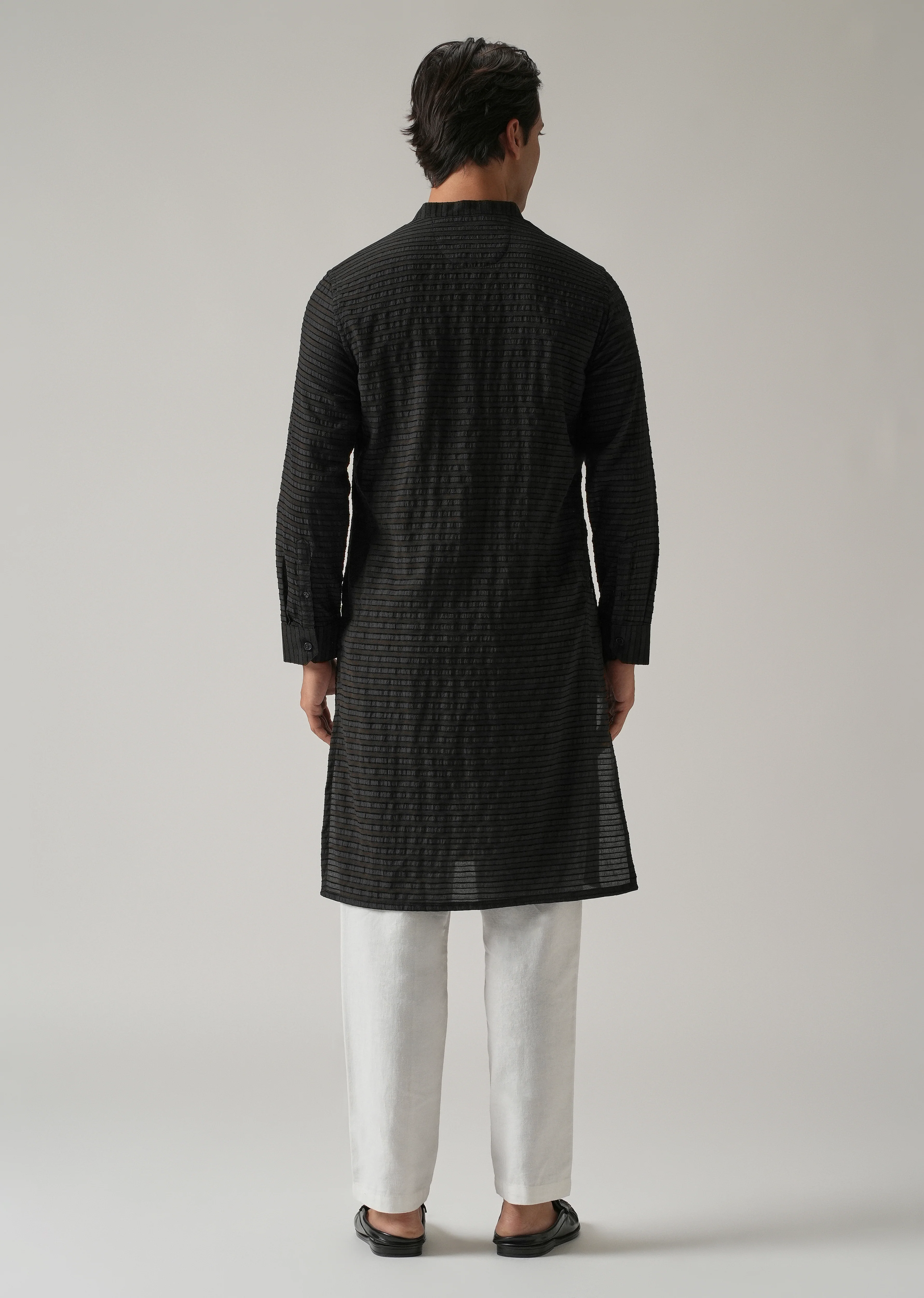 Black Nylon Pin Stripe Kurta - Image 2