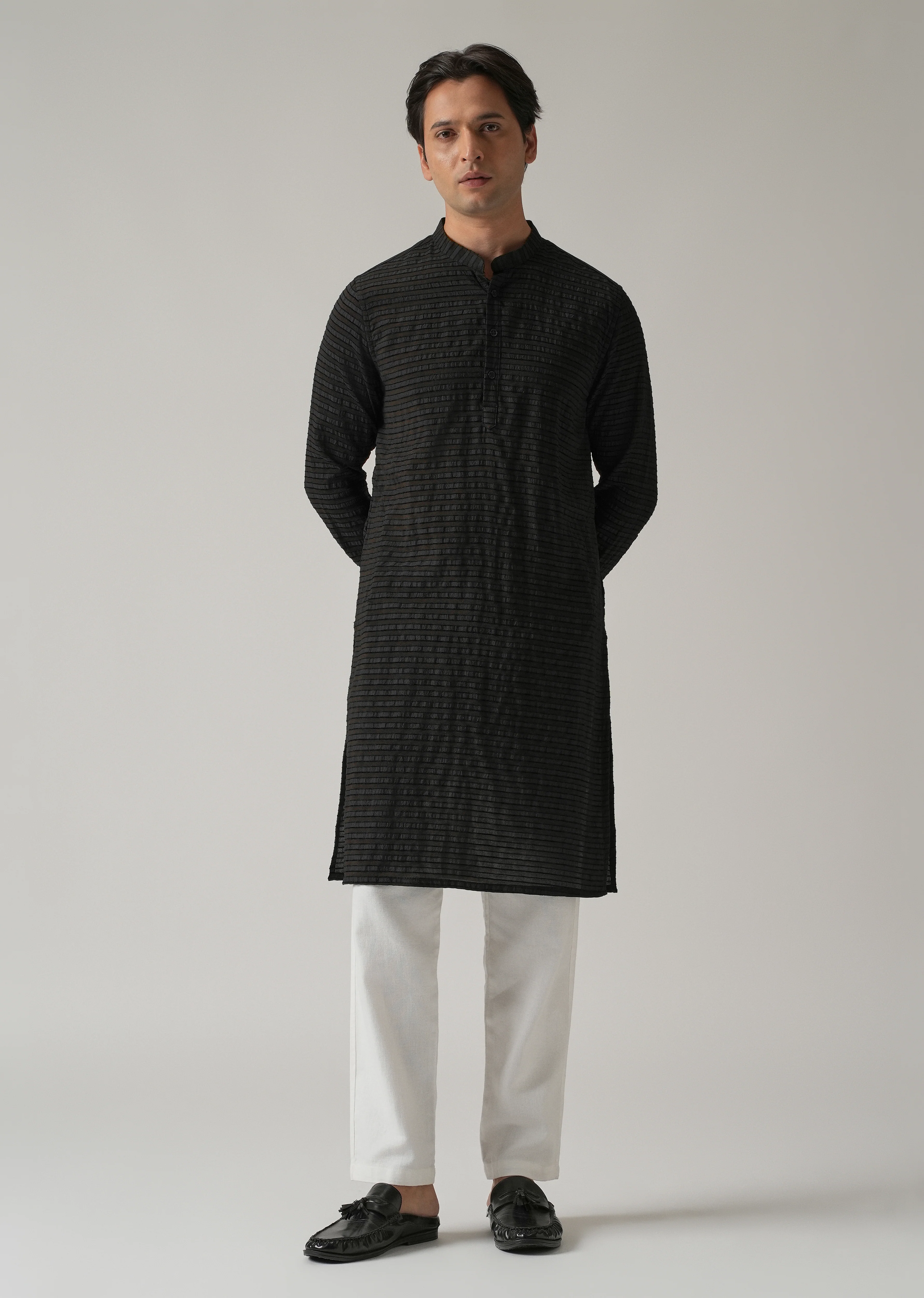 Black Nylon Pin Stripe Kurta - Image 3