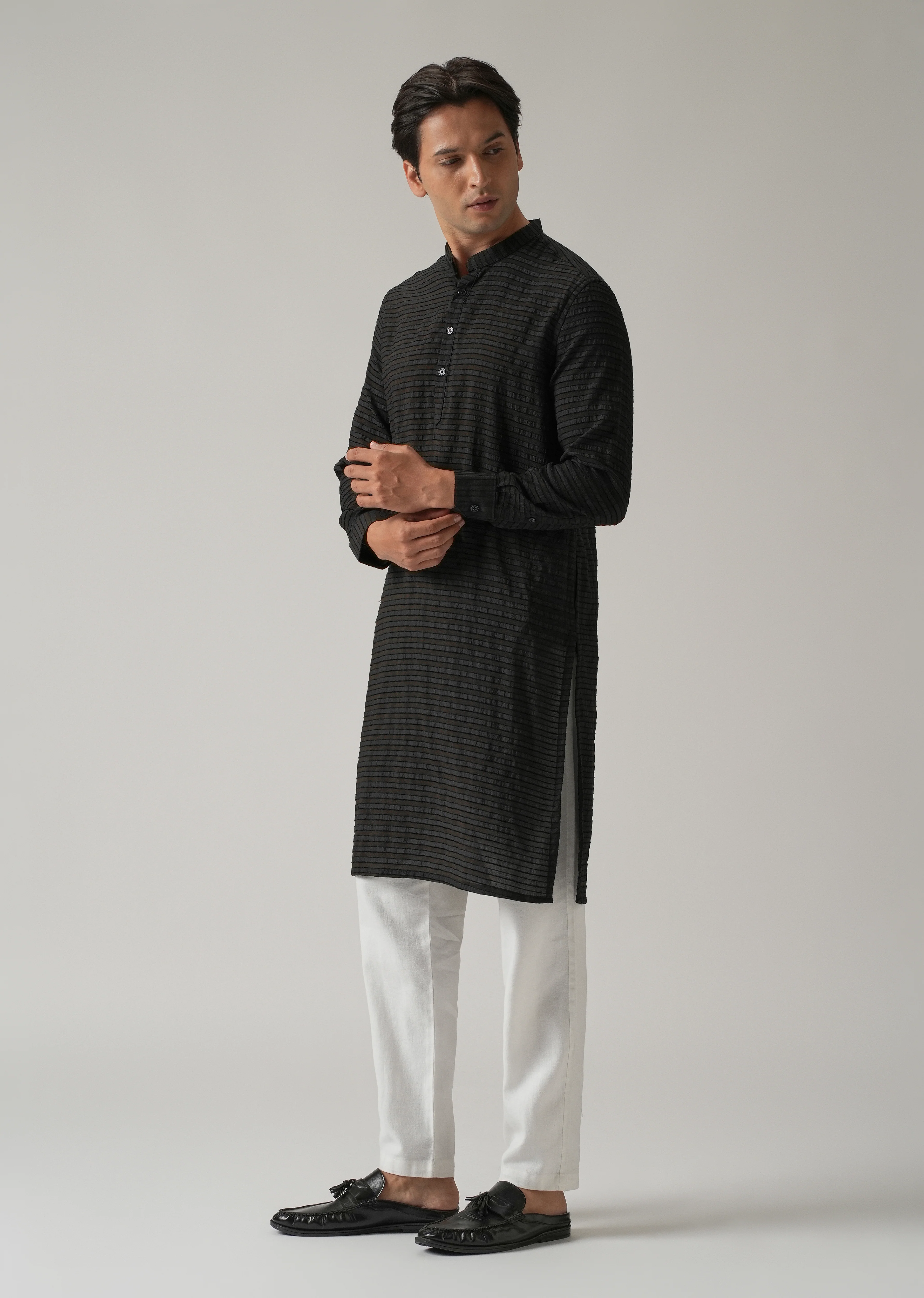 Black Nylon Pin Stripe Kurta - Image 4