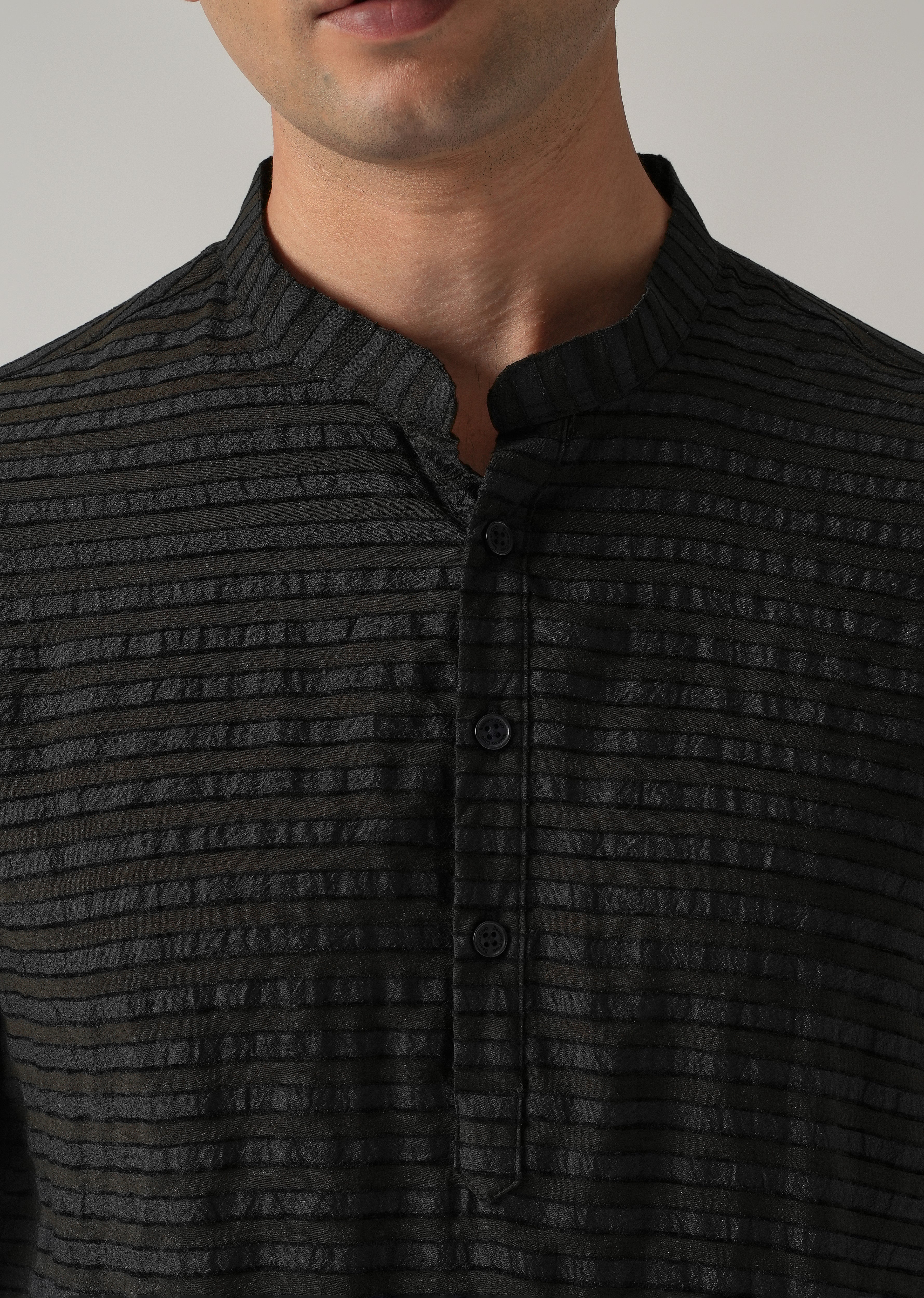 Black Nylon Pin Stripe Kurta - Image 5