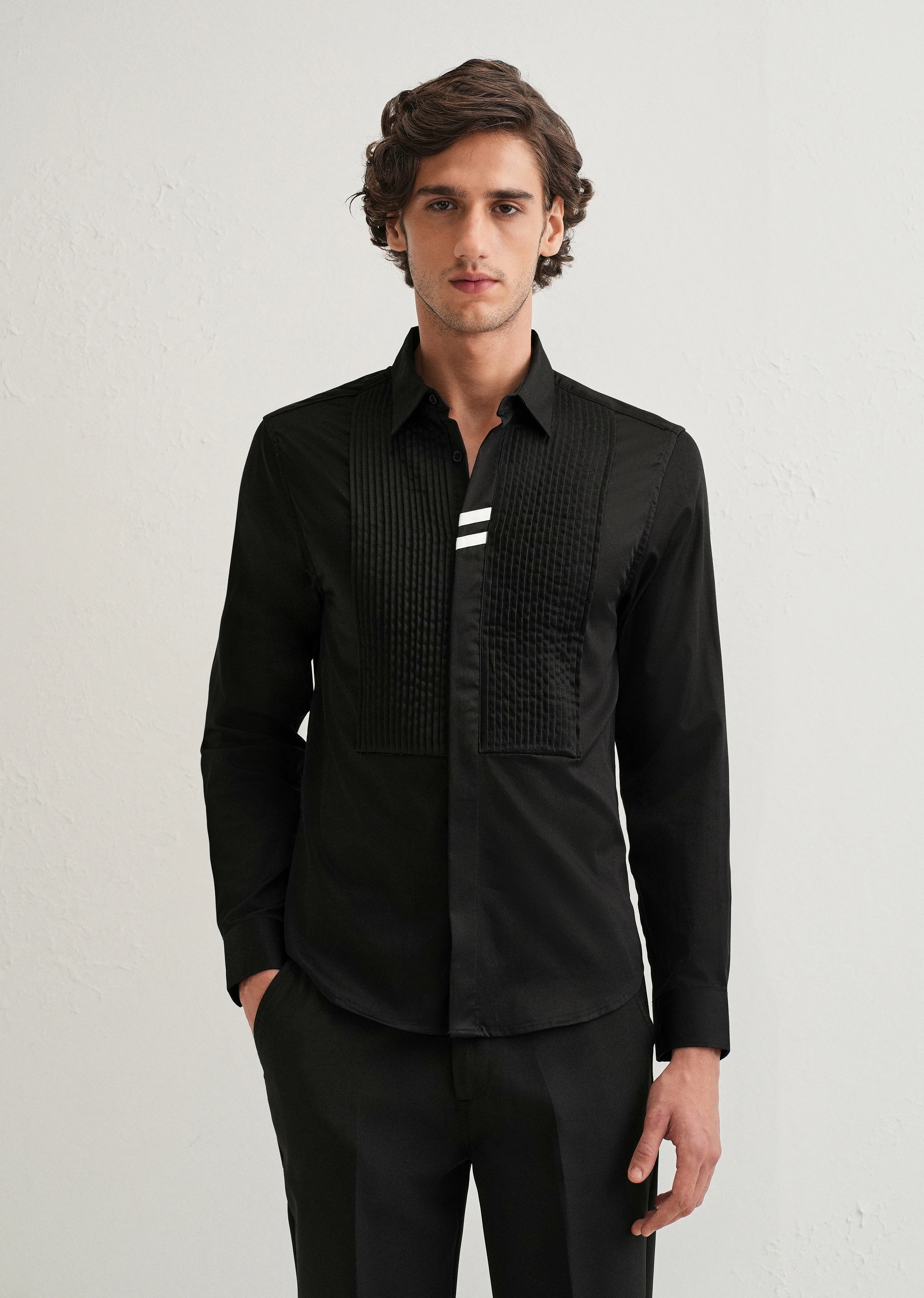 Black Pintuck Pleat Designer Shirt - Image 3