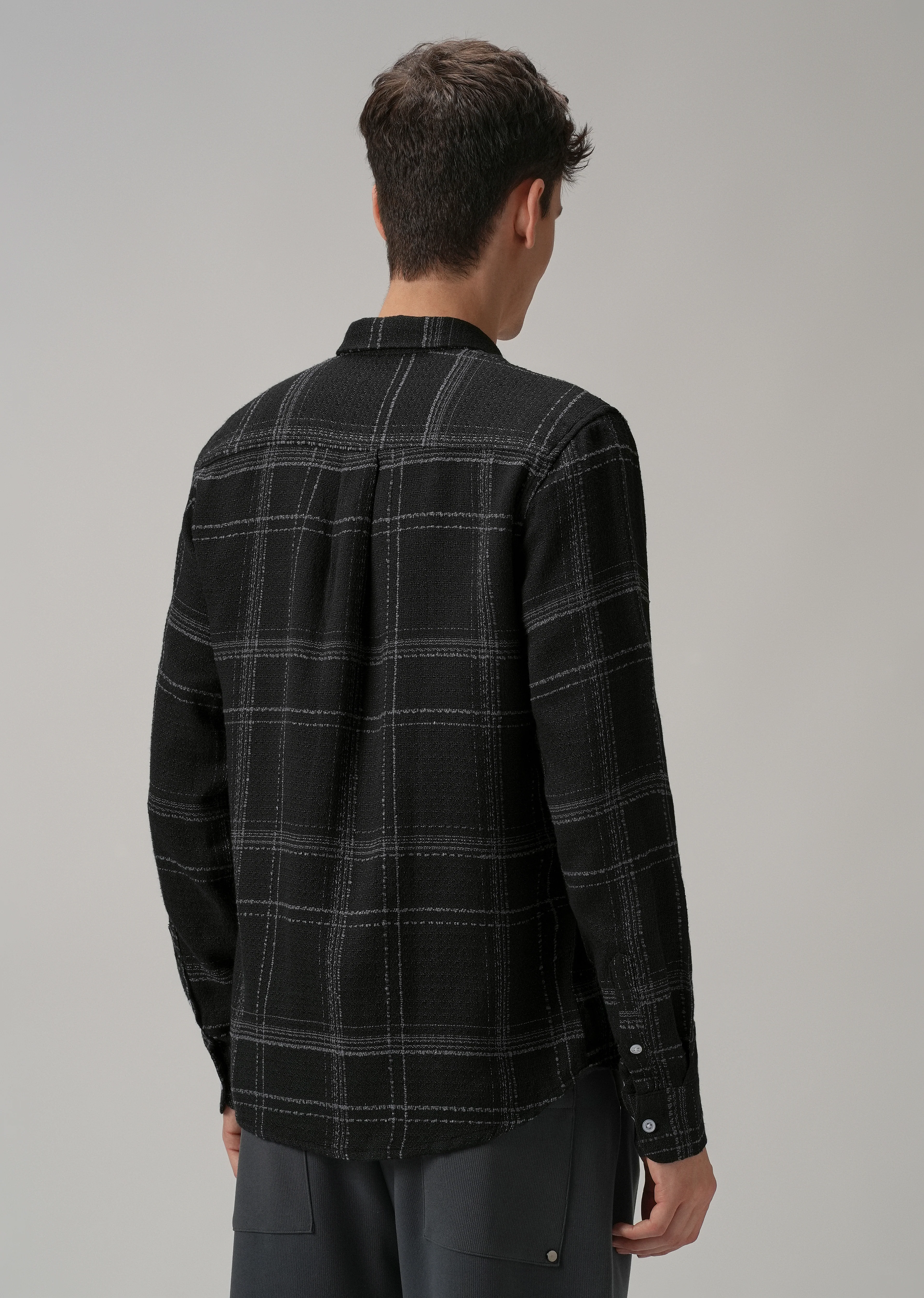 Black Plaid Textured Cotton Check Shirt - Image 2