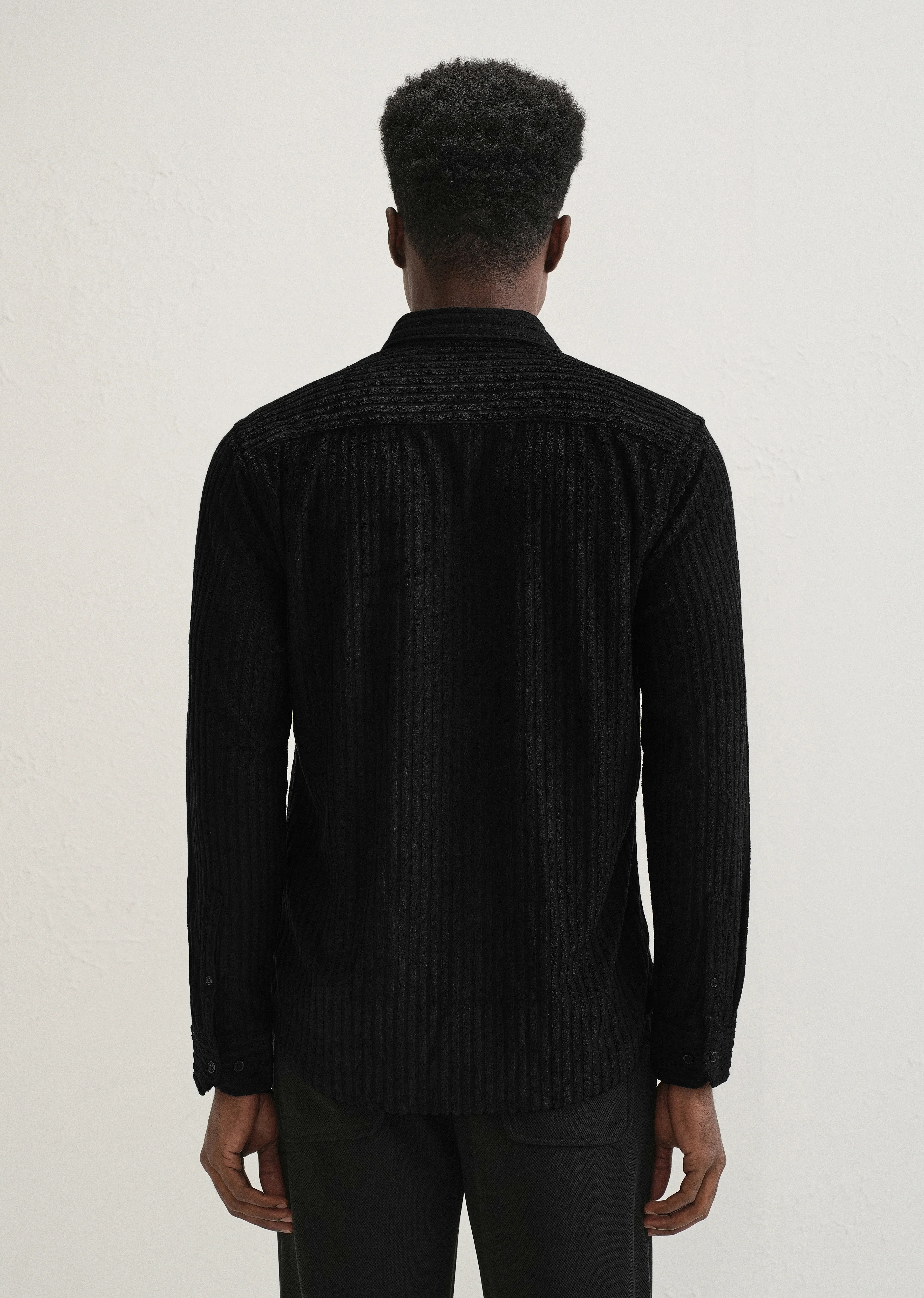Black Plain Corduroy Stripe Shirt - Image 3