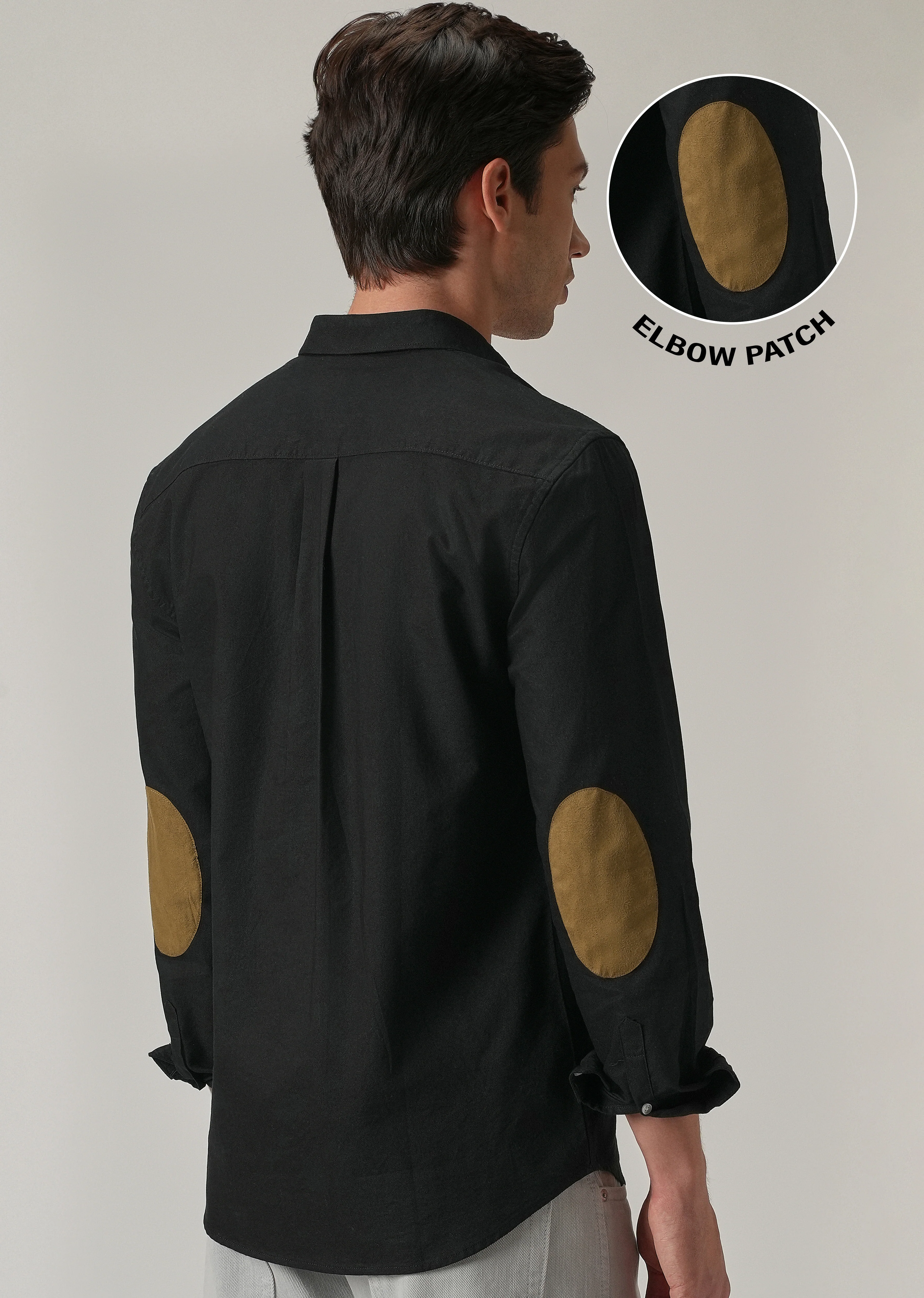 Black Plain Elbow Patch Oxford Shirt - Image 9