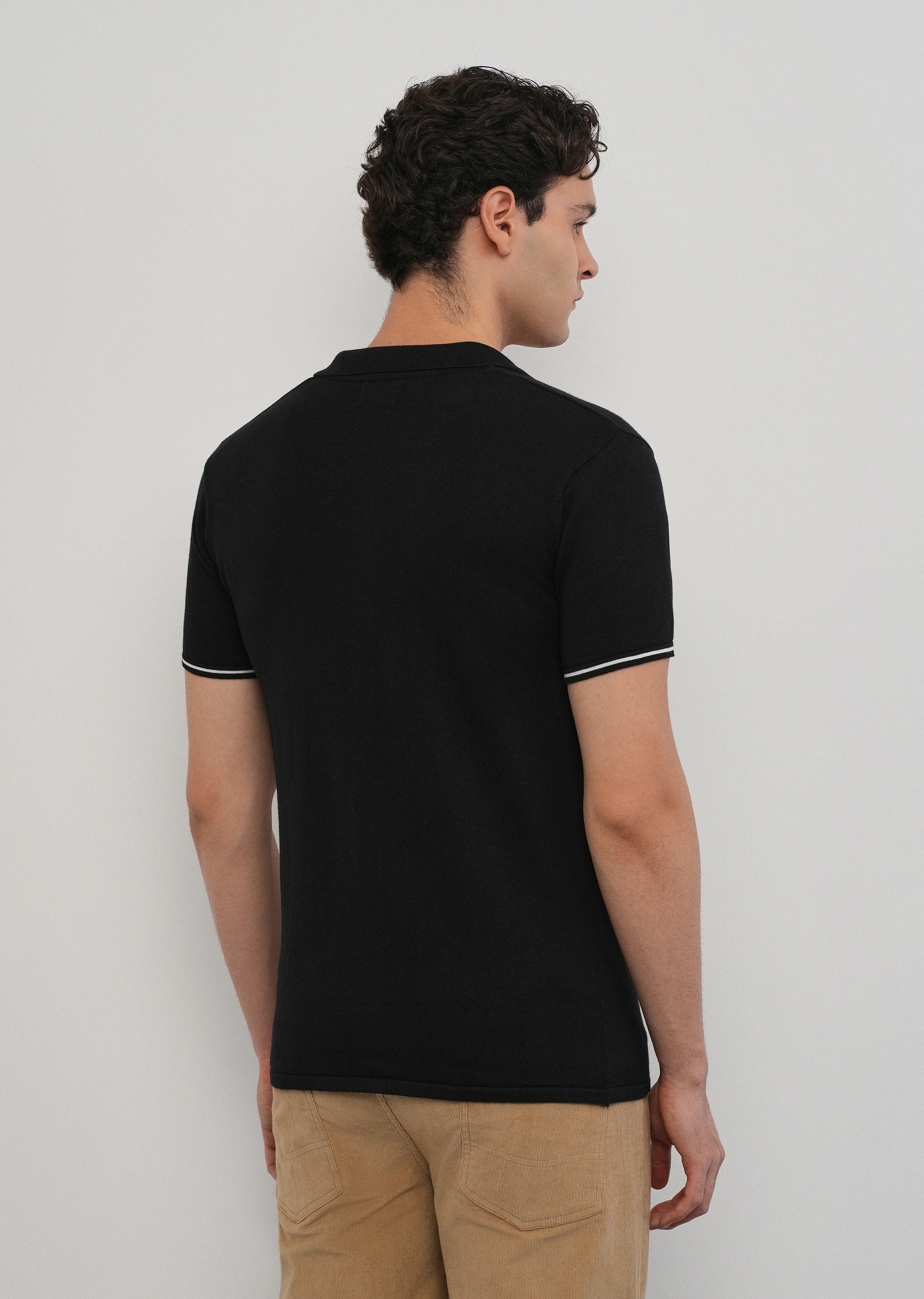 Black Plain Knit Cuban Collar Shirt - Image 2
