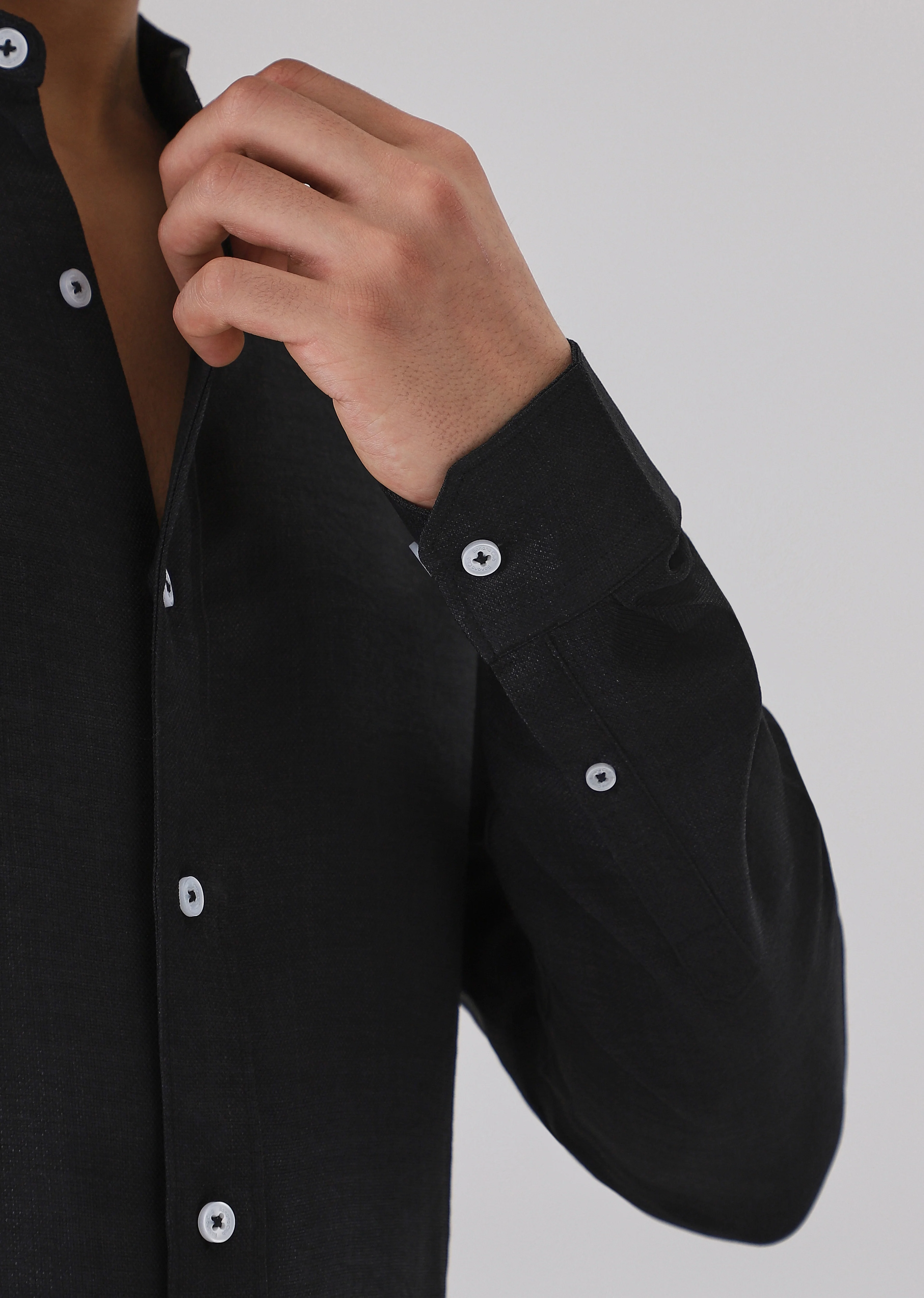 Black Plain Mandarin Collar Shirt - Image 5