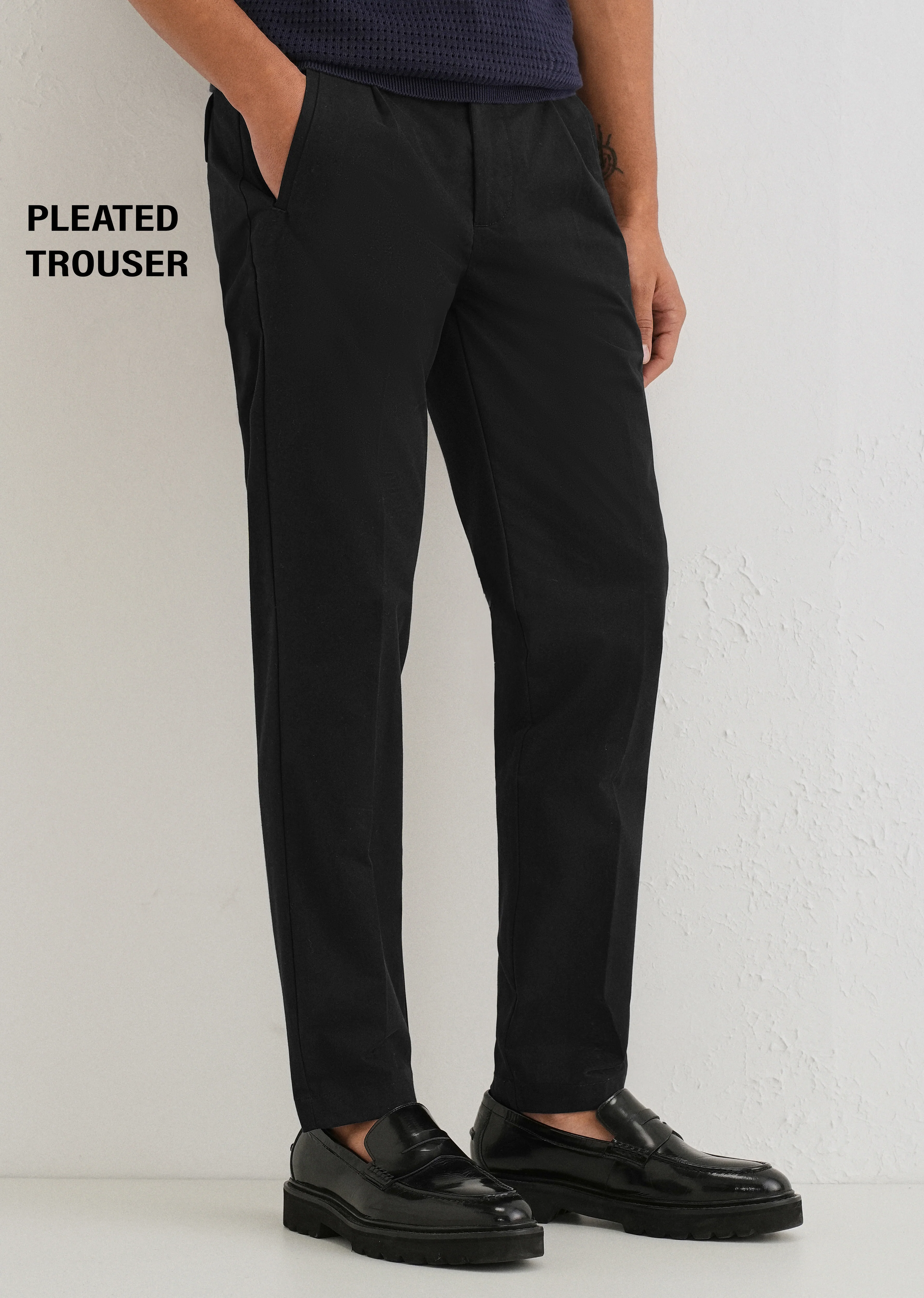 Black Plain Pleated Chinos - Image 7